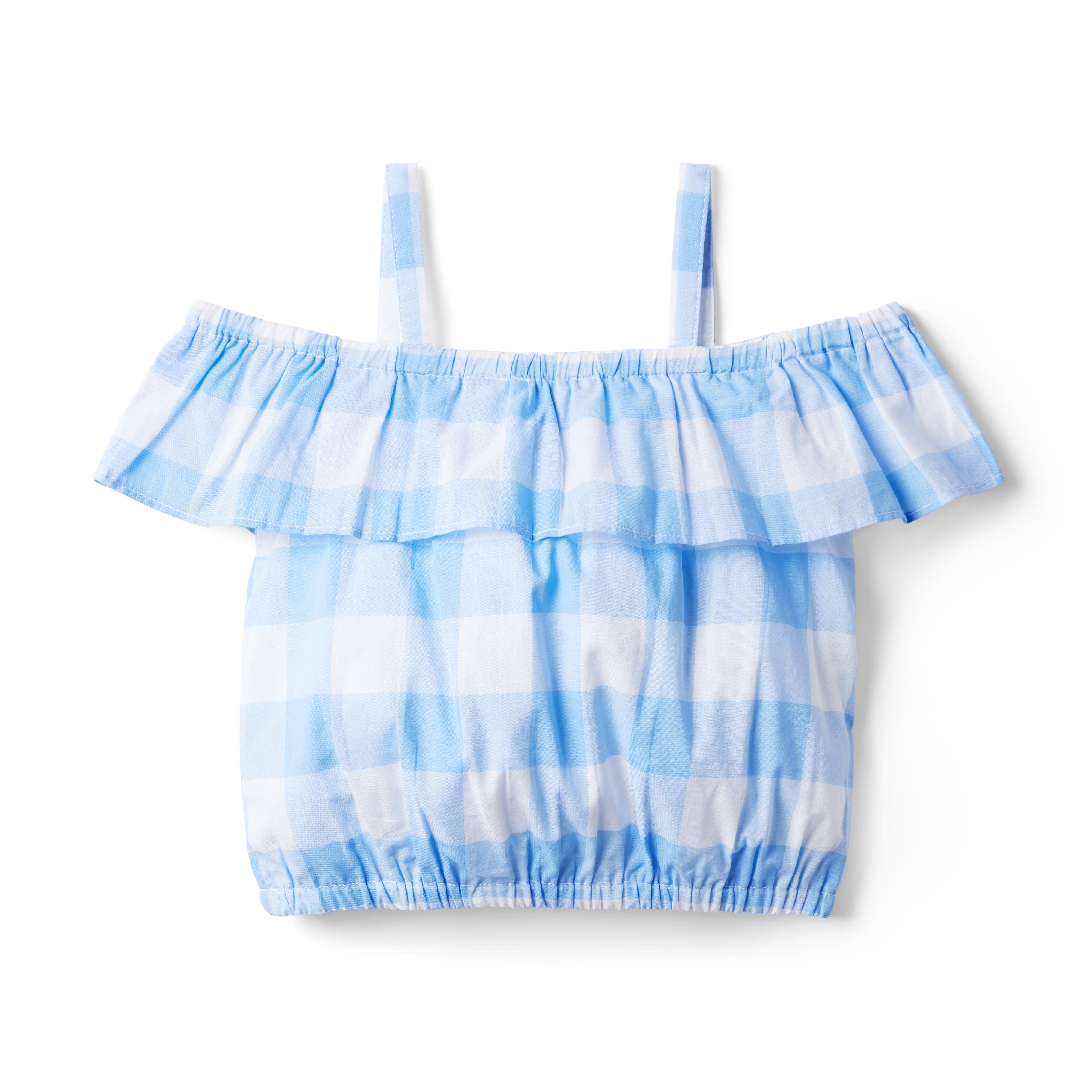 Gingham Ruffle Cold Shoulder Top image number 1