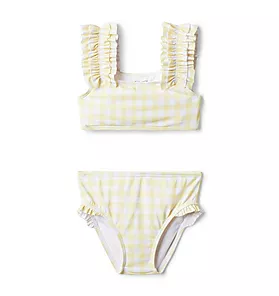 Recycled Gingham Ruffle Strap 2-Piece Swimsuit