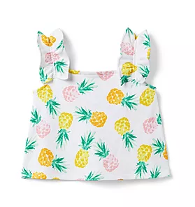Pineapple Ruffle Strap French Terry Top