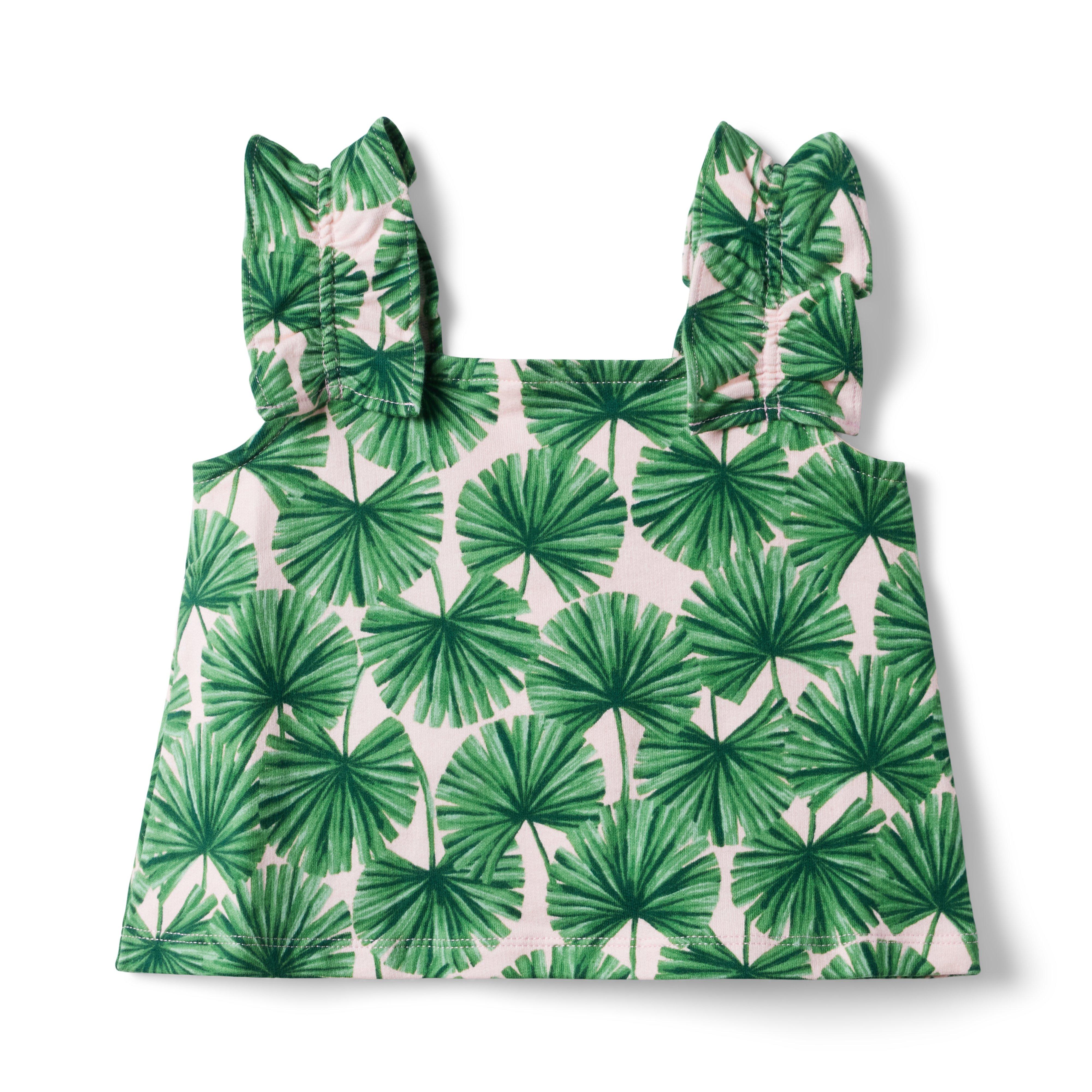 Palm Ruffle Strap Cropped Top