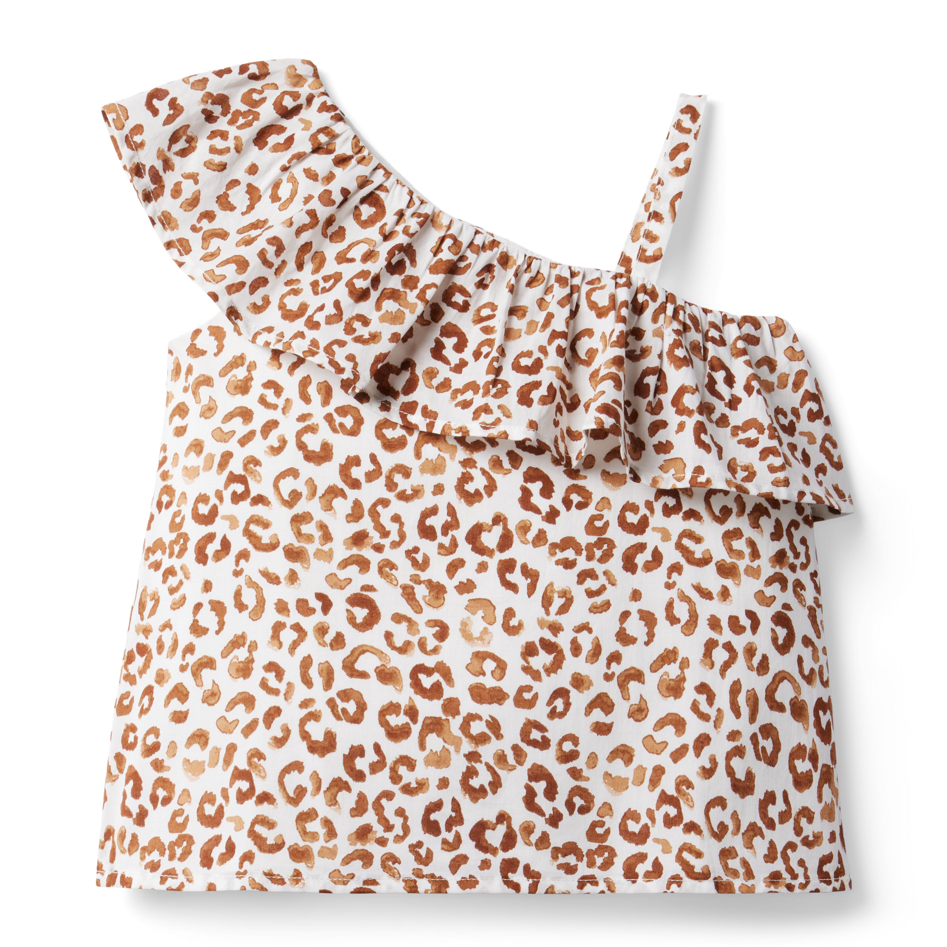 Leopard Ruffle Shoulder Top