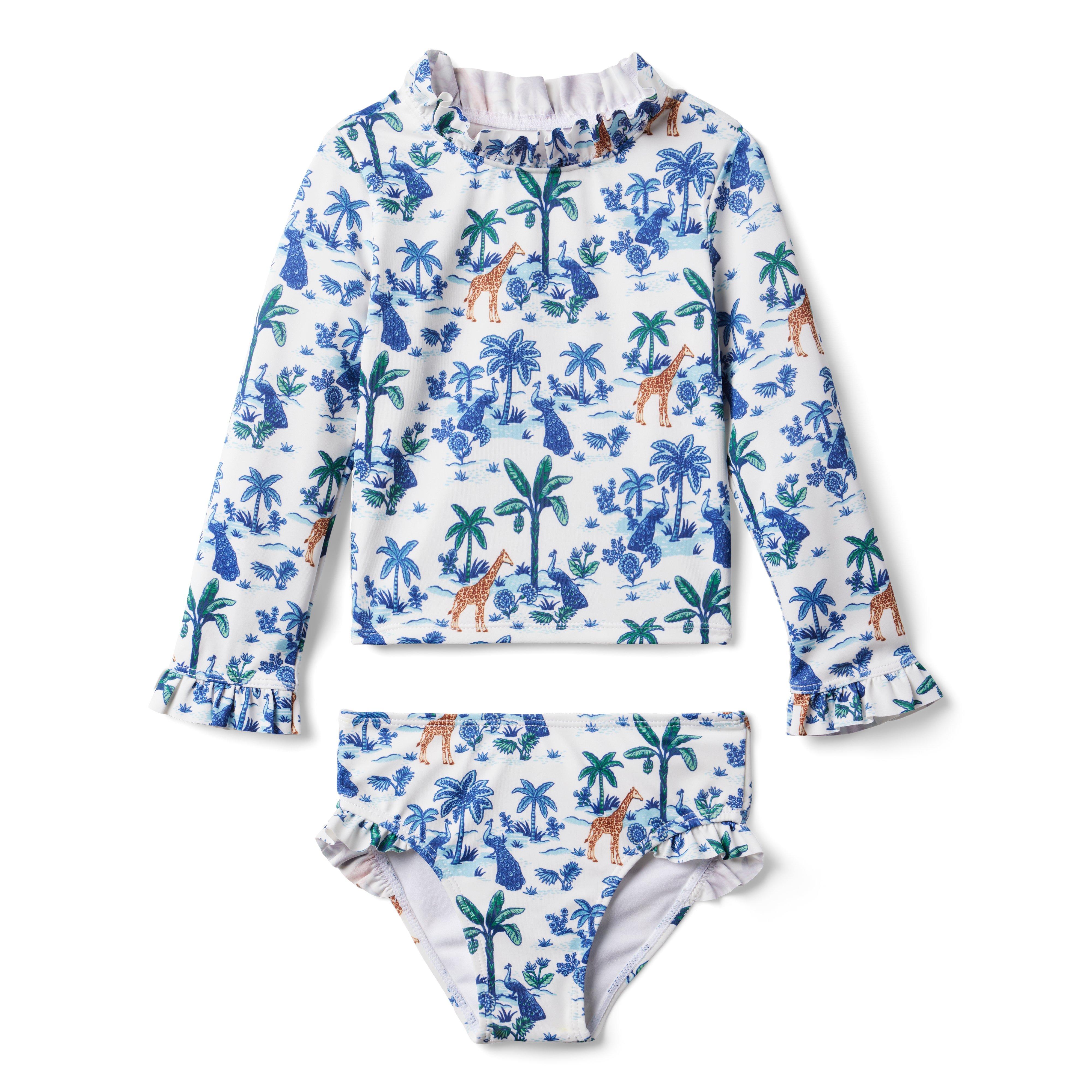 Girl Blue Safari Toile Recycled Safari Toile Rash Guard Set by Janie ...