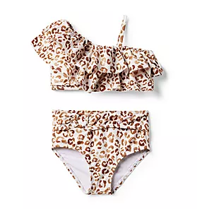 Recycled Leopard Ruffle 2-Piece Swimsuit