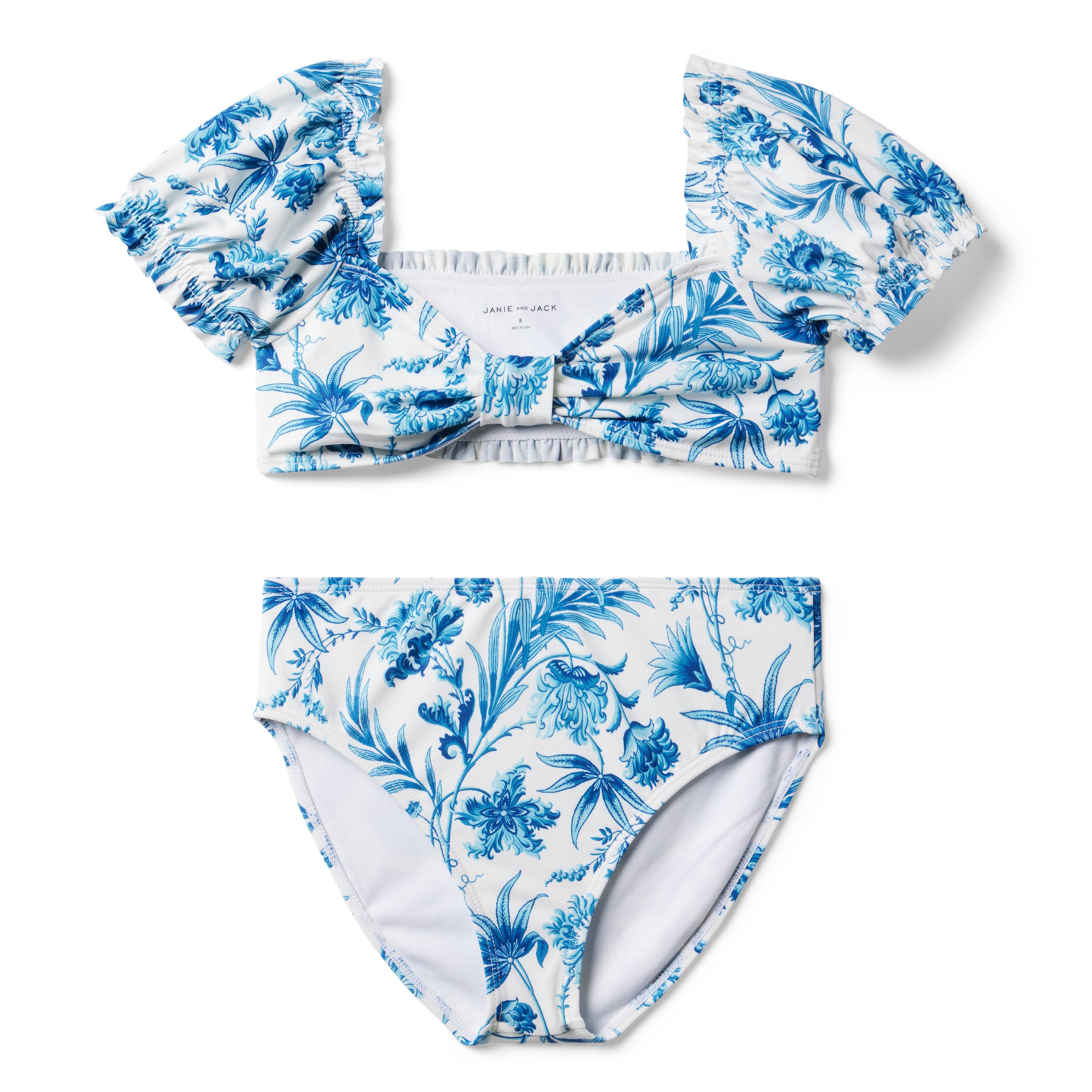 Recycled Floral Puff Sleeve 2-Piece Swimsuit image number 0