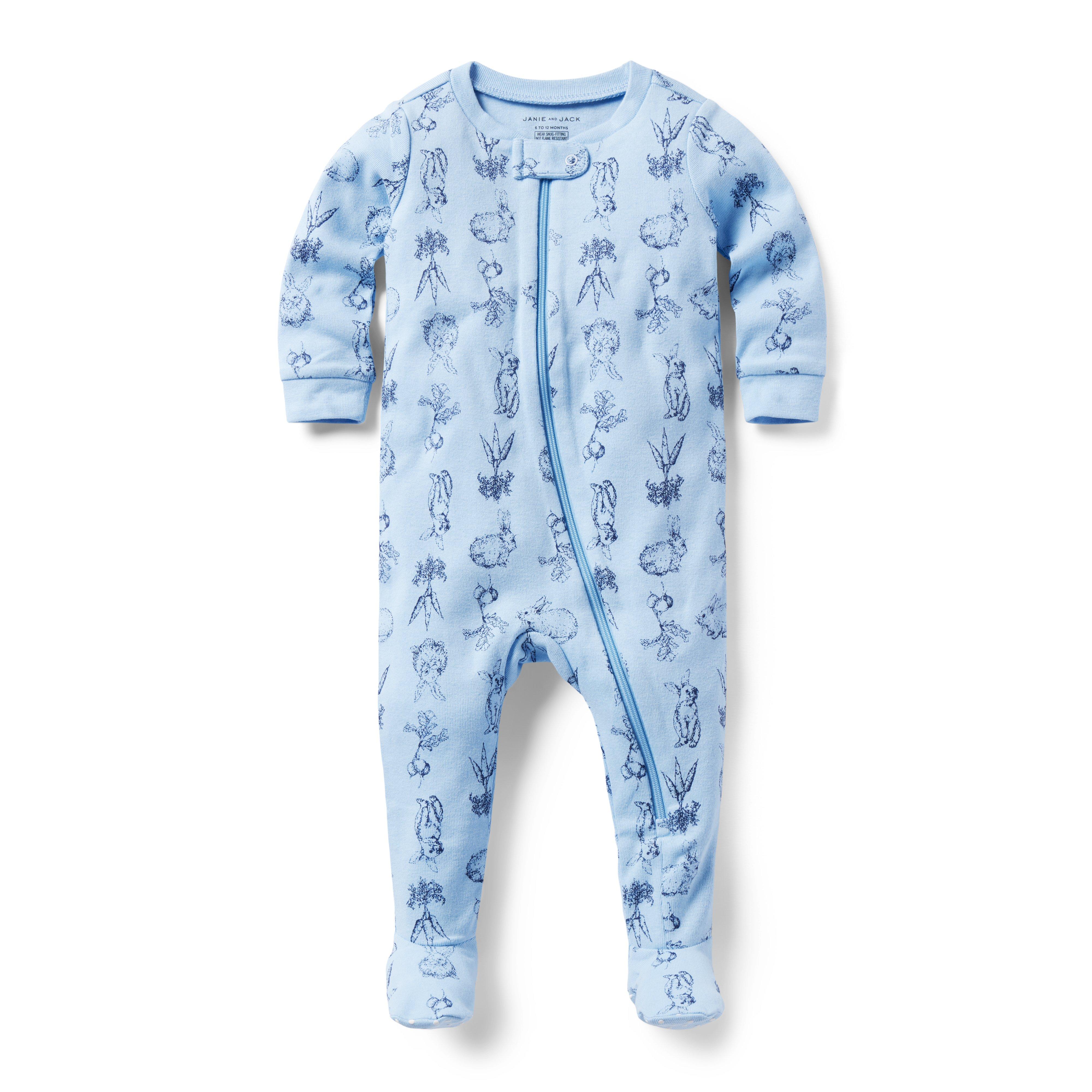 Baby Good Night Footed Pajama in Bunny Toile