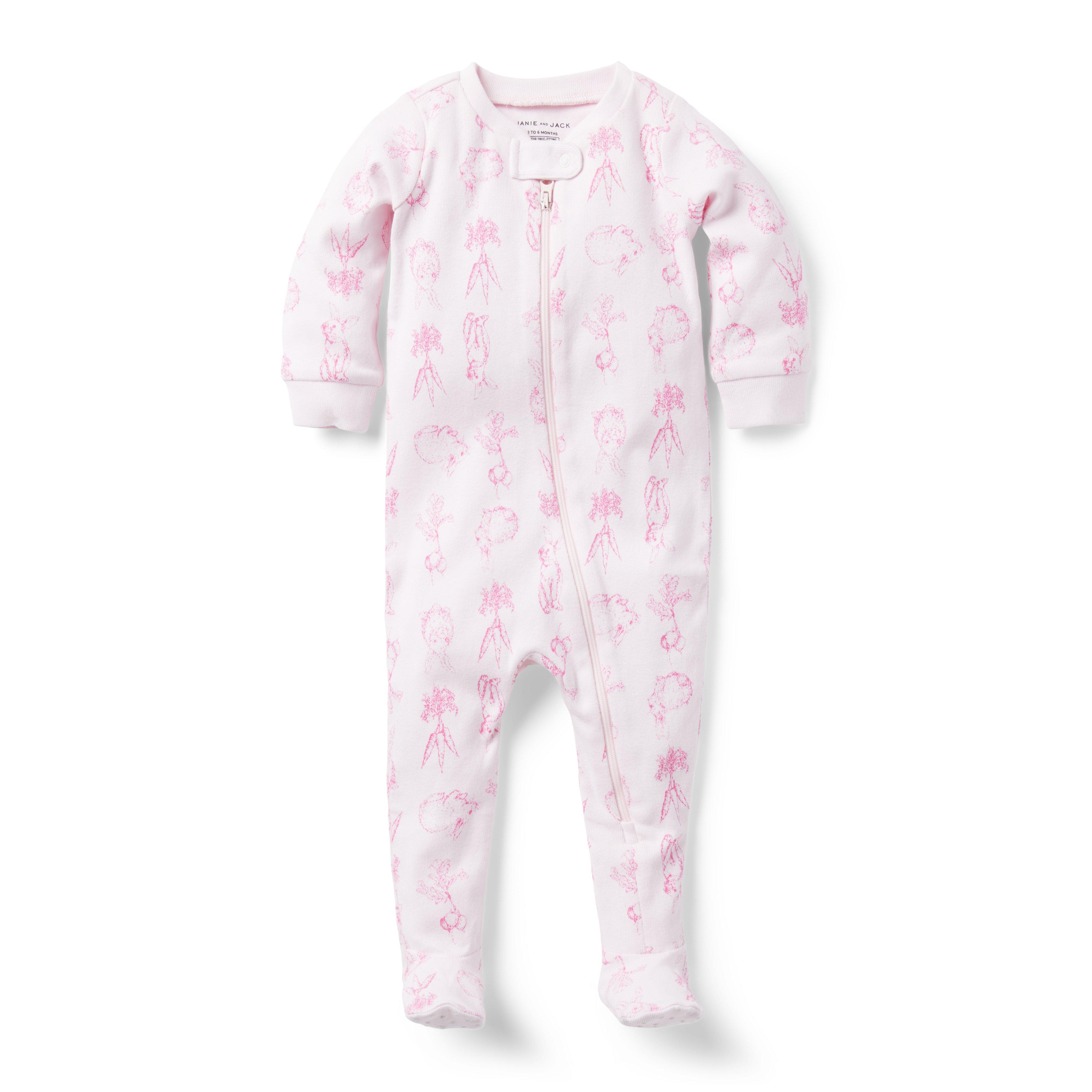 Newborn Pink Marshmallow Bunny Toile Baby Good Night Footed Pajama in Bunny Toile by Janie and Jack