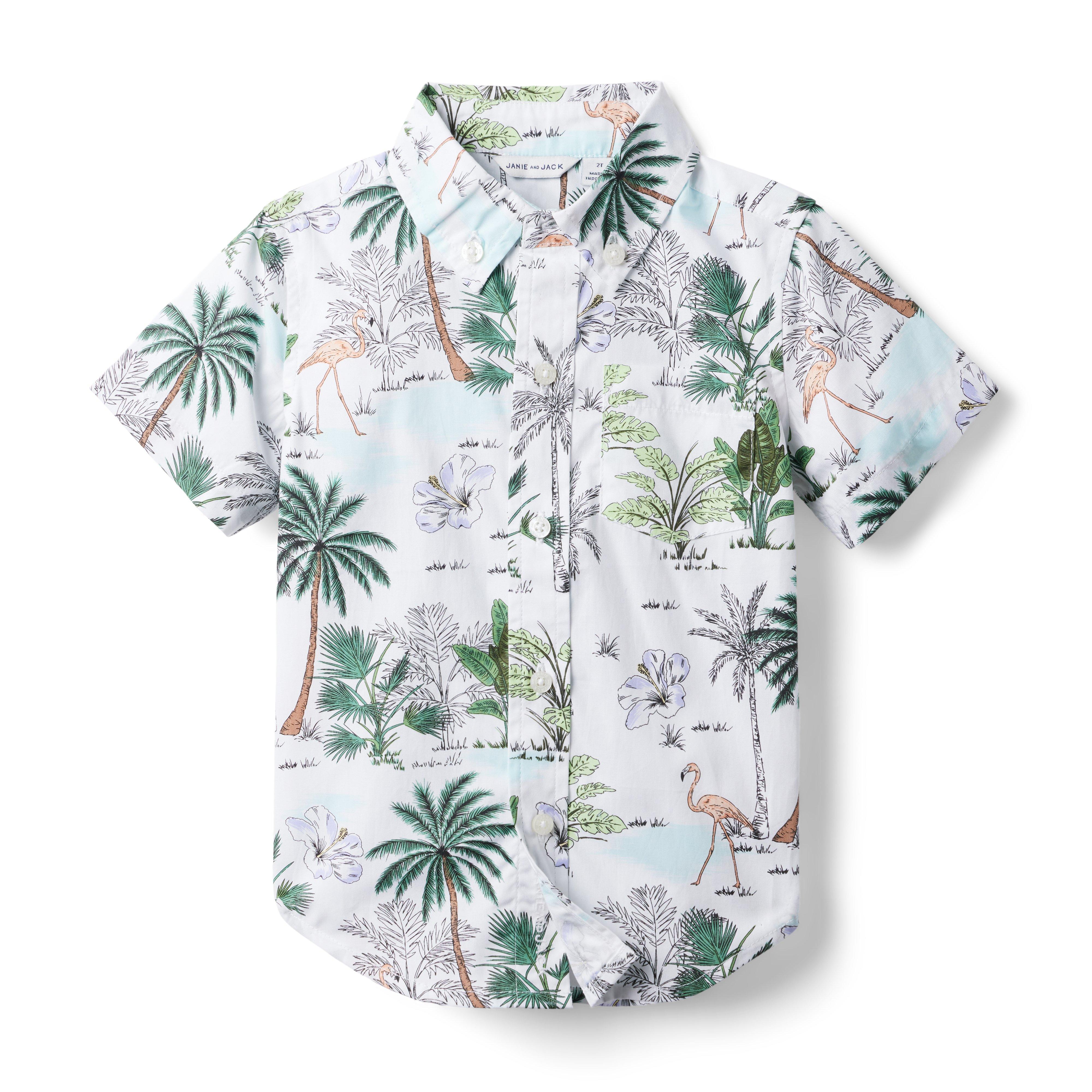 Boy White Tropical Flamingo Tropical Flamingo Poplin Shirt by Janie and ...