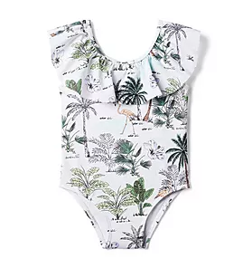 Recycled Tropical Flamingo Ruffle Swimsuit