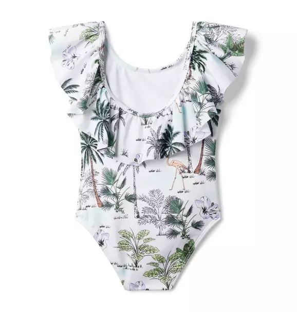 Recycled Tropical Flamingo Ruffle Swimsuit image number 1