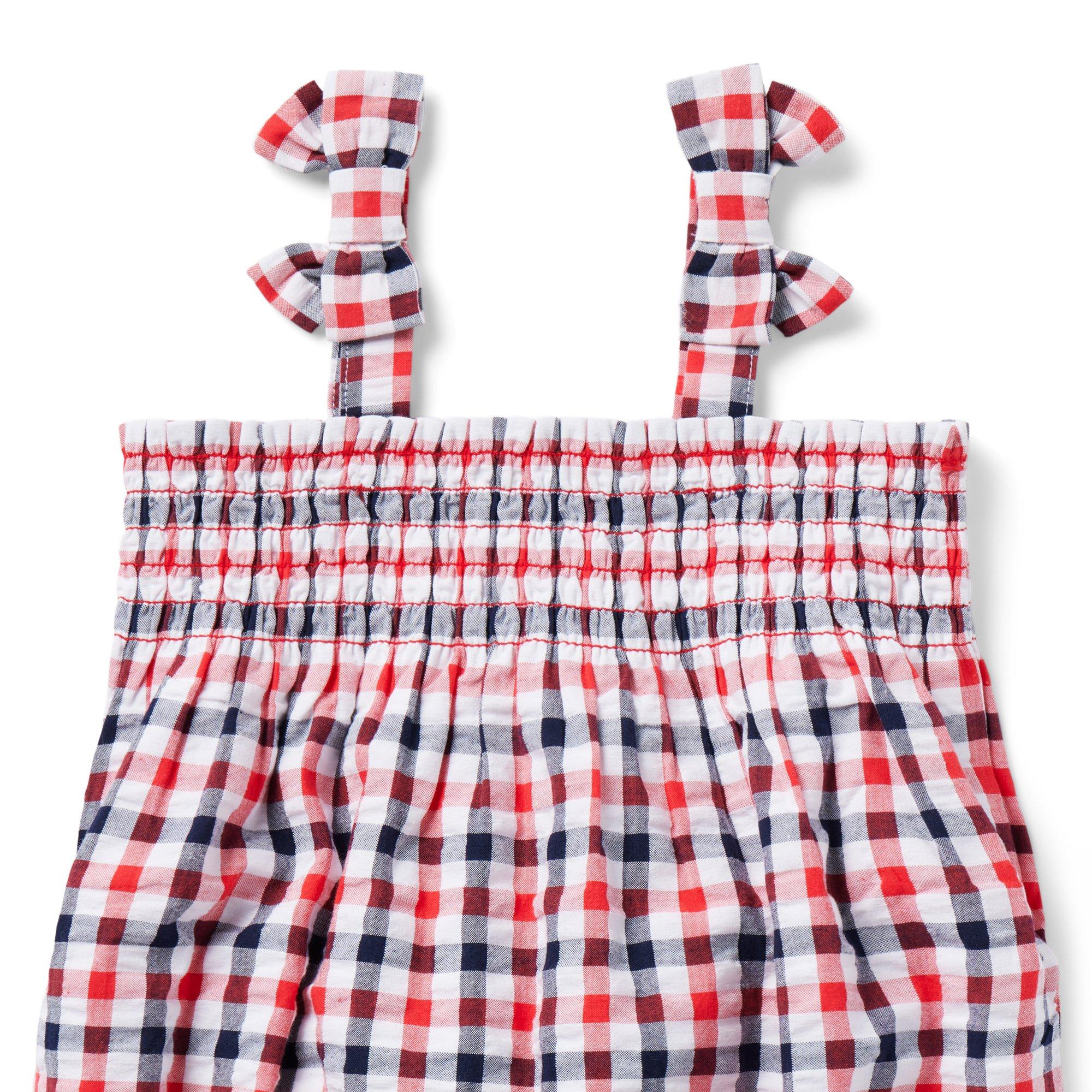 The Gingham Smocked Baby Romper image number 1