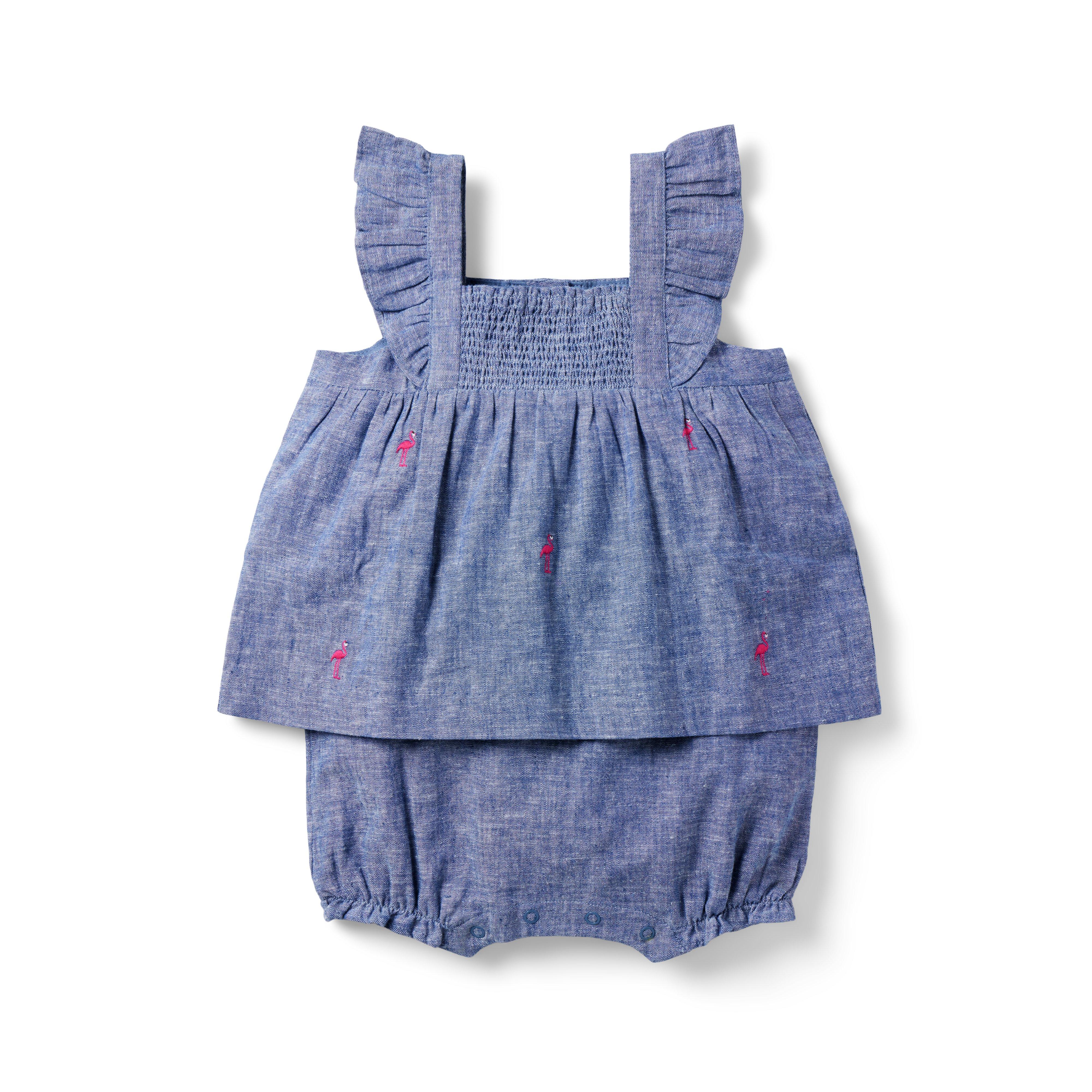 Baby Embroidered Flamingo Romper image number 0