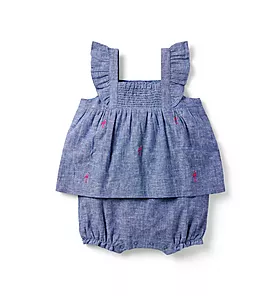 Baby Embroidered Flamingo Romper