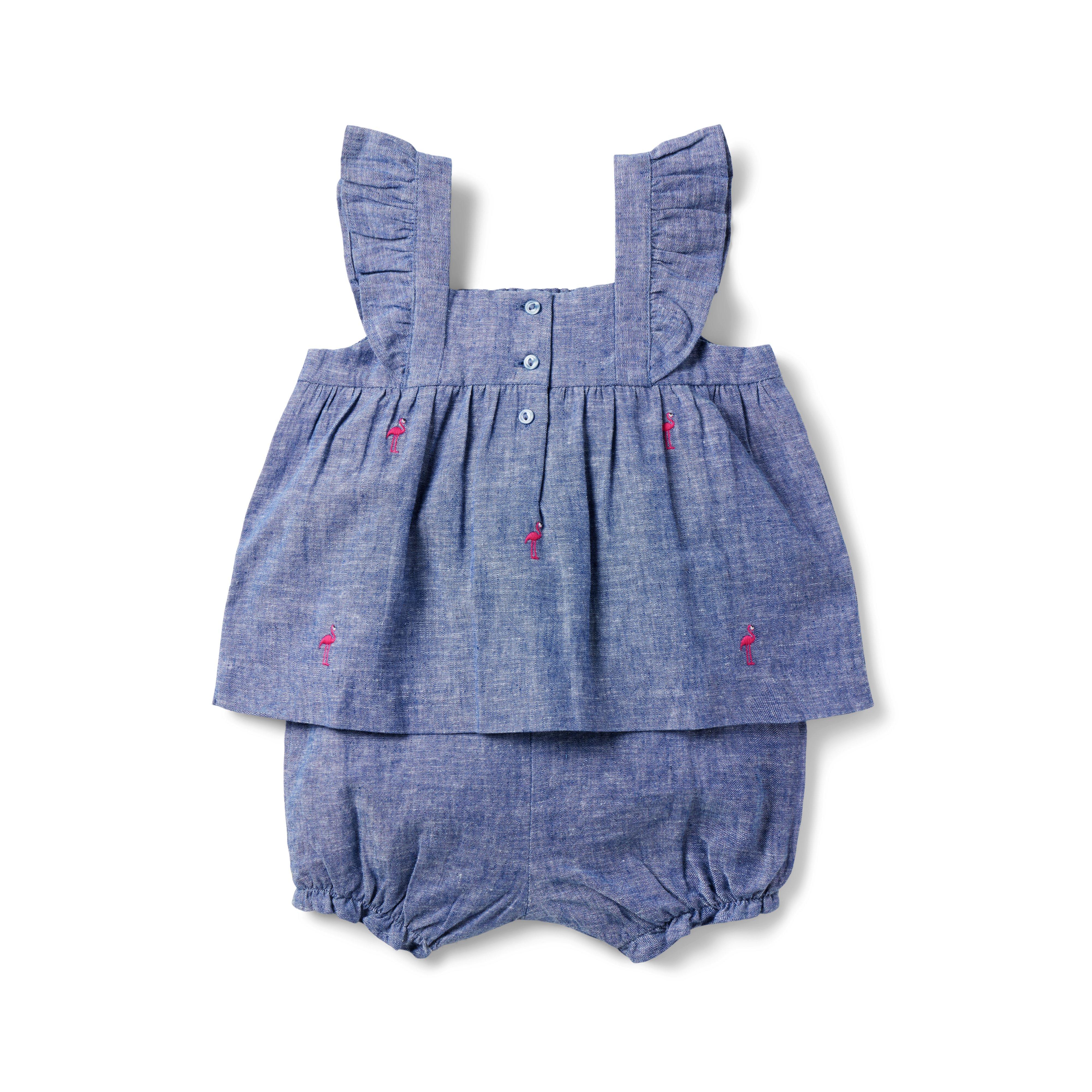 Baby Embroidered Flamingo Romper image number 3