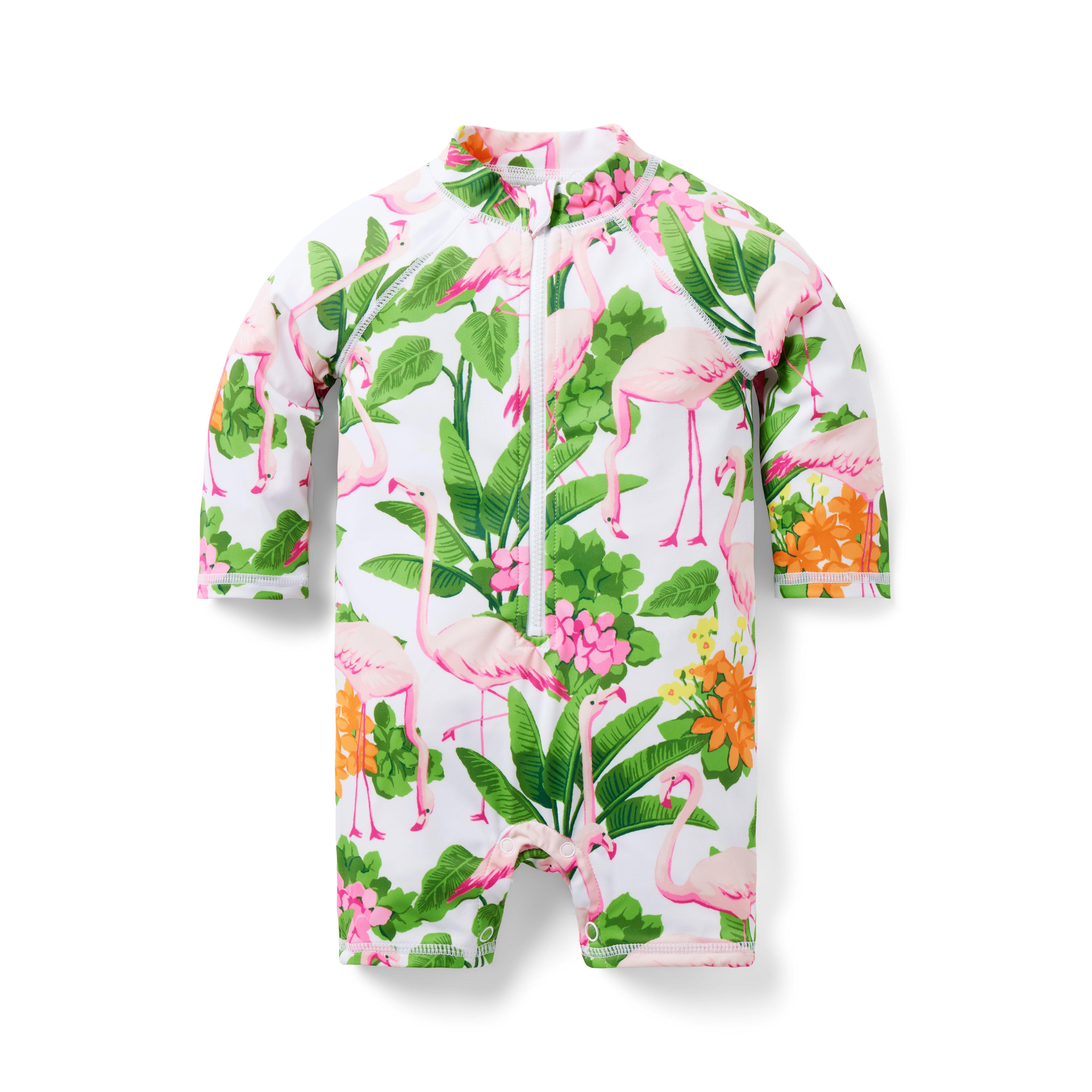 Baby Recycled Tropical Flamingo Rash Guard Swimsuit