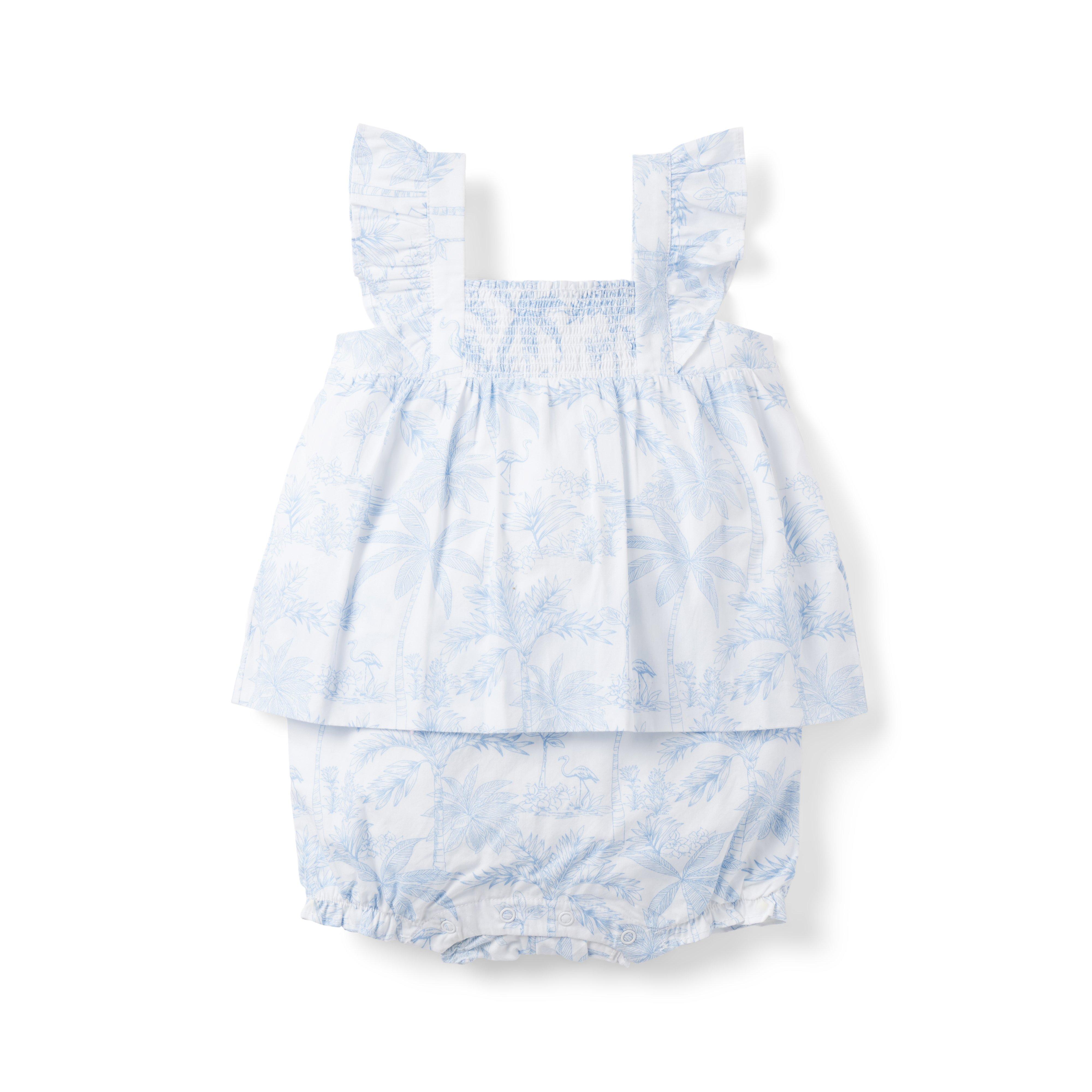 The Flamingo Toile Smocked Baby Romper