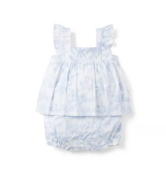 The Flamingo Toile Smocked Baby Romper image number 0