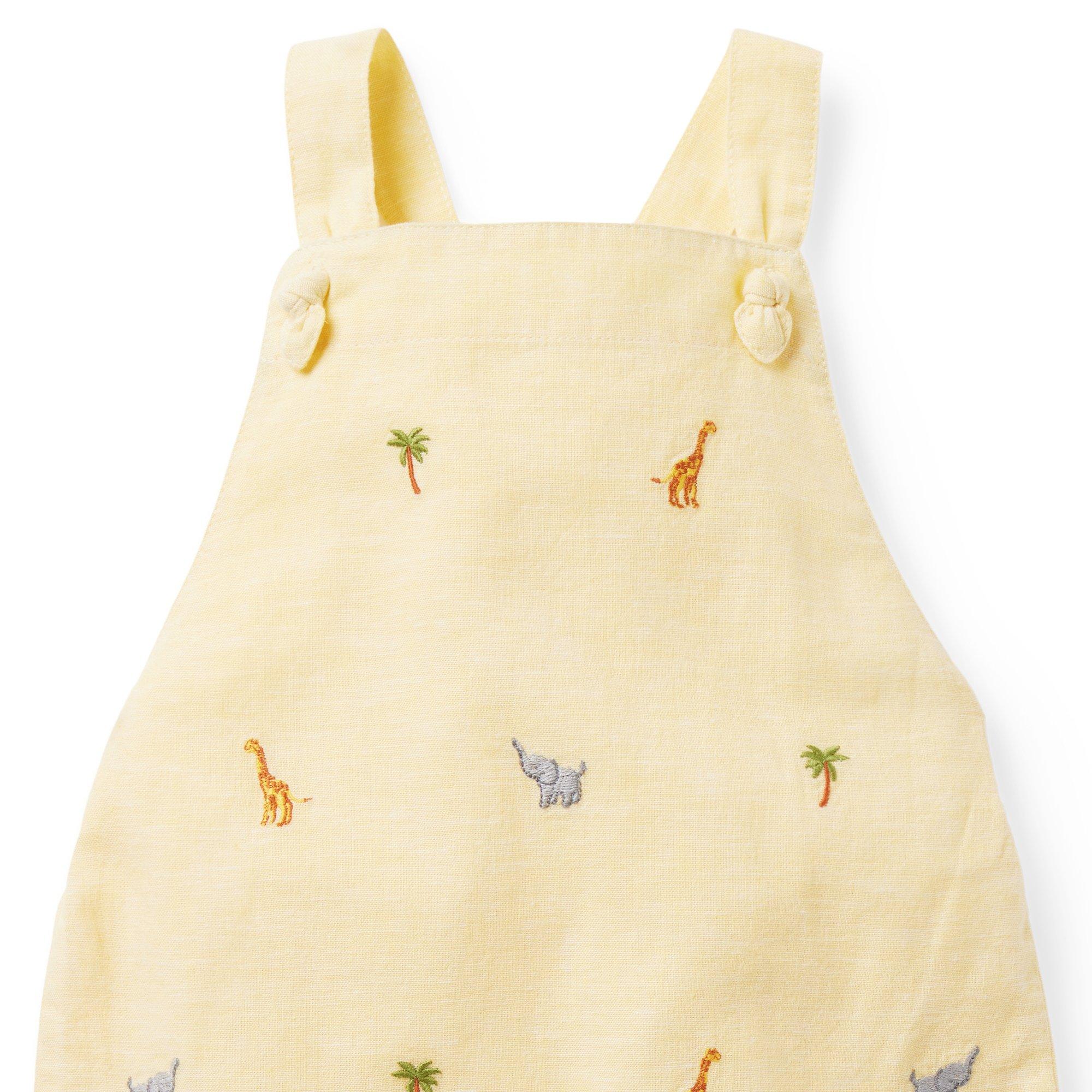 Baby Safari Embroidered Linen-Cotton Overall image number 1