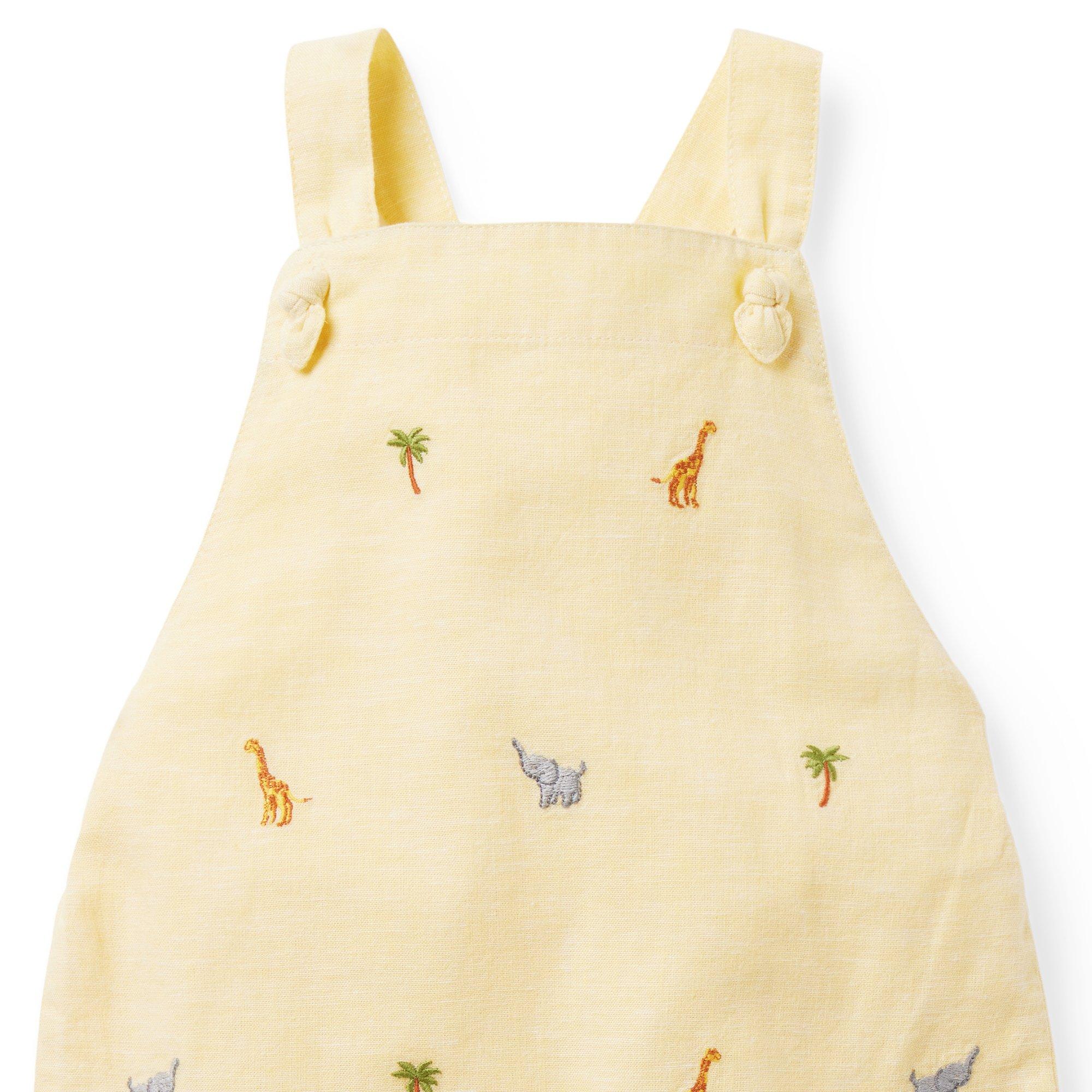 Baby Safari Embroidered Linen-Cotton Overall image number 1