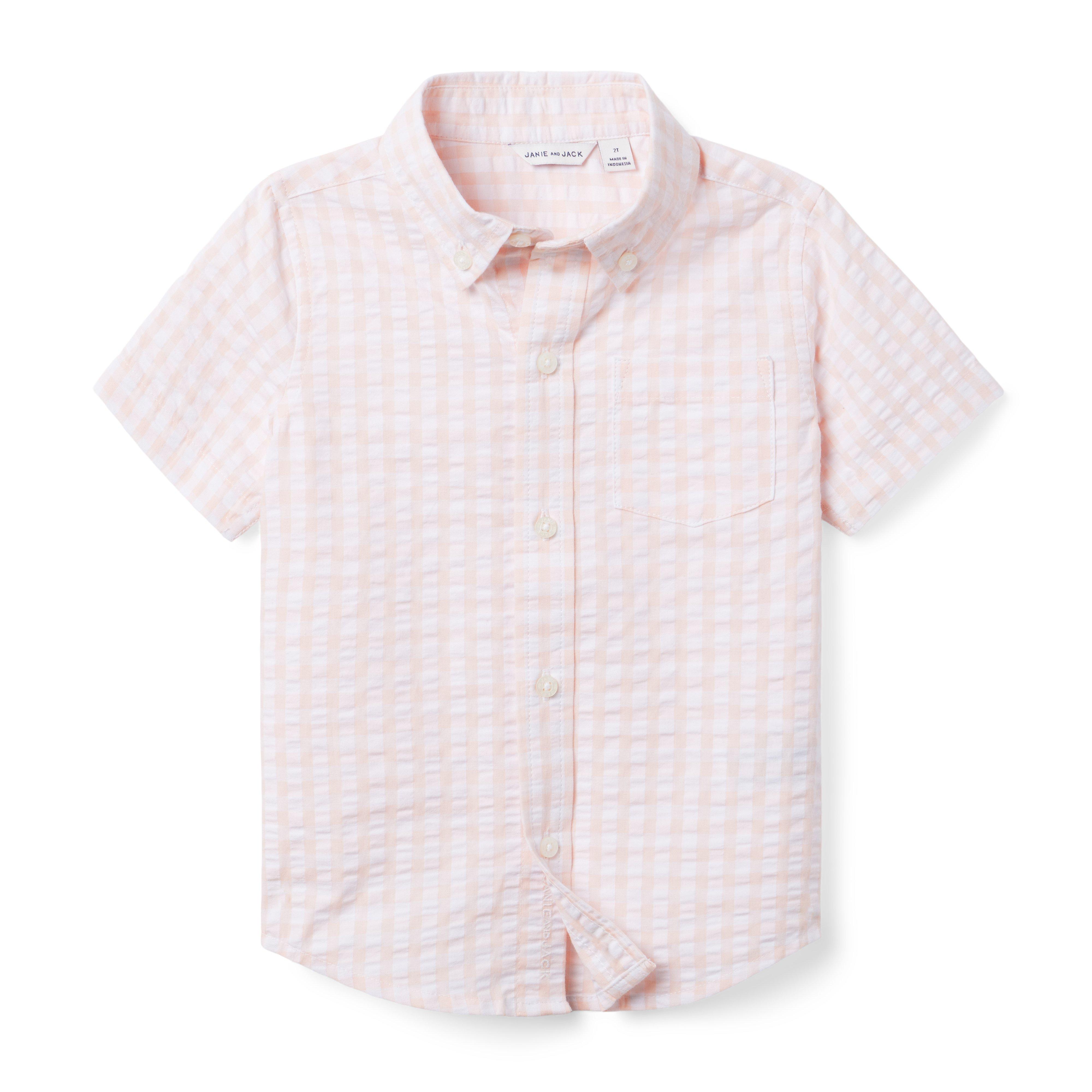 Boy Seashell Pink Gingham The Gingham Seersucker Shirt by Janie and Jack