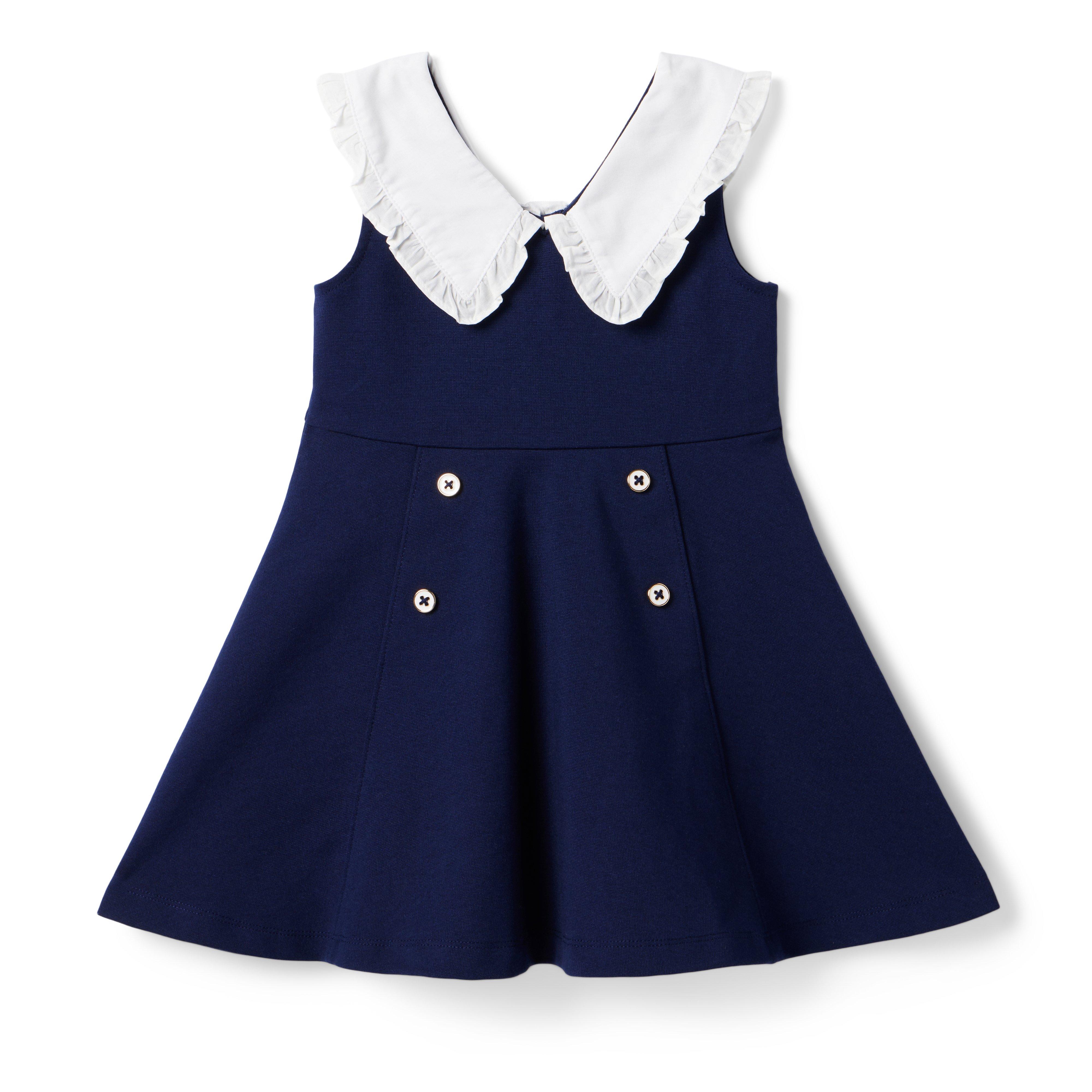 Cotton Dress with Collar - Cream/navy blue - Kids