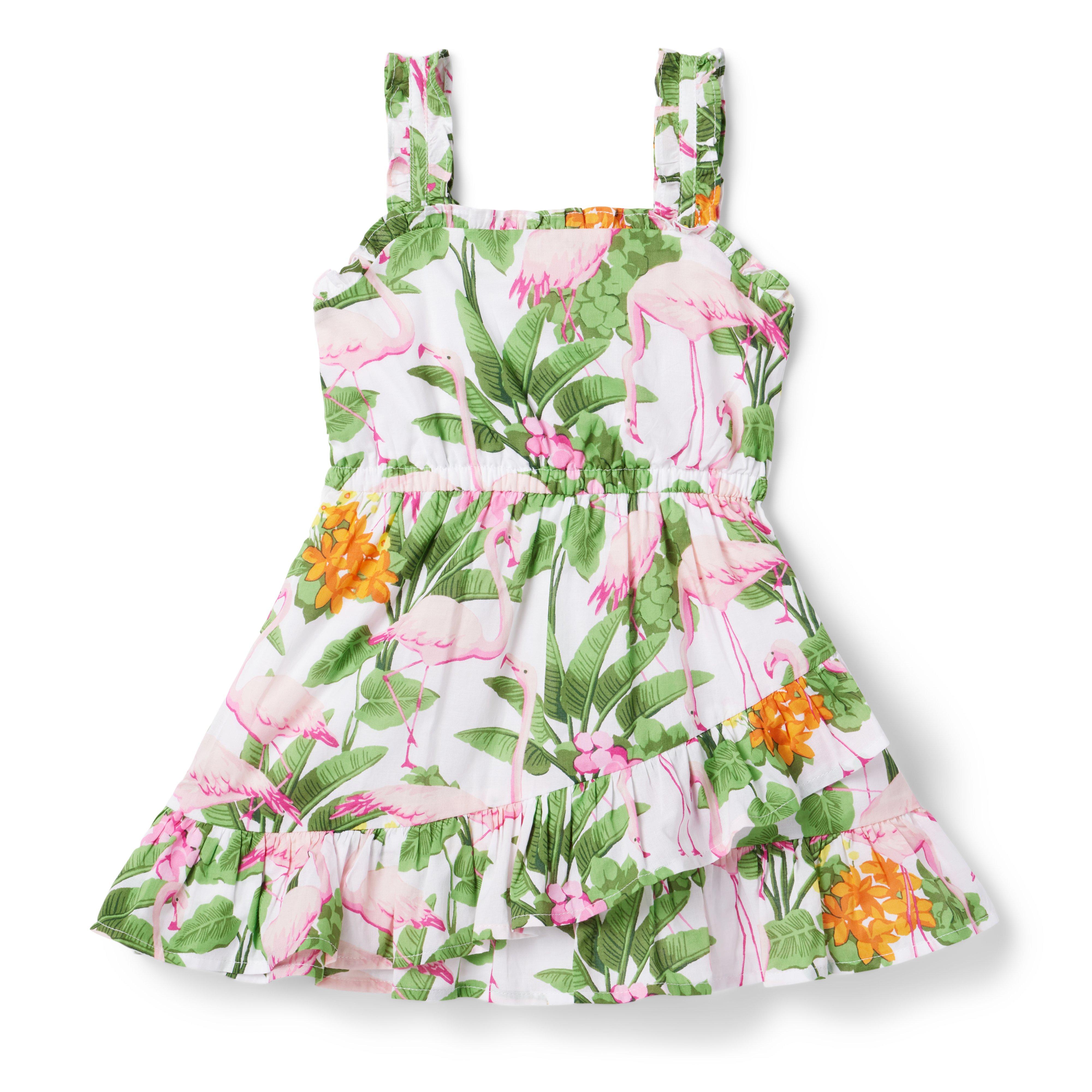 Tropical Flamingo Ruffle Sundress image number 0