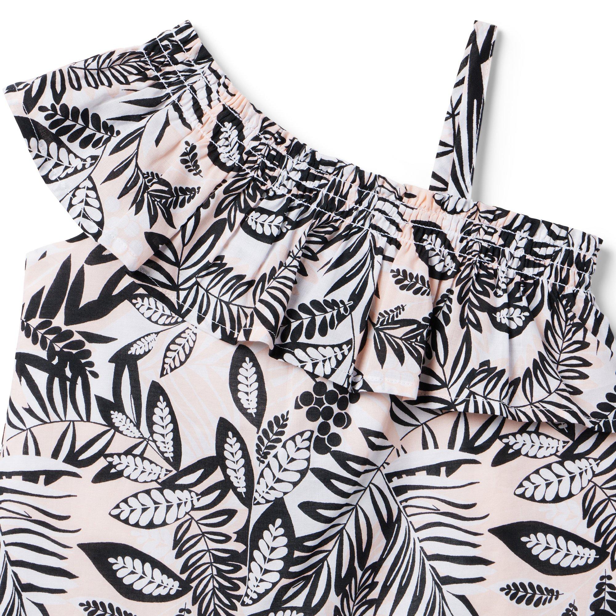 Tropical Leaves Ruffle Shoulder Top  image number 2