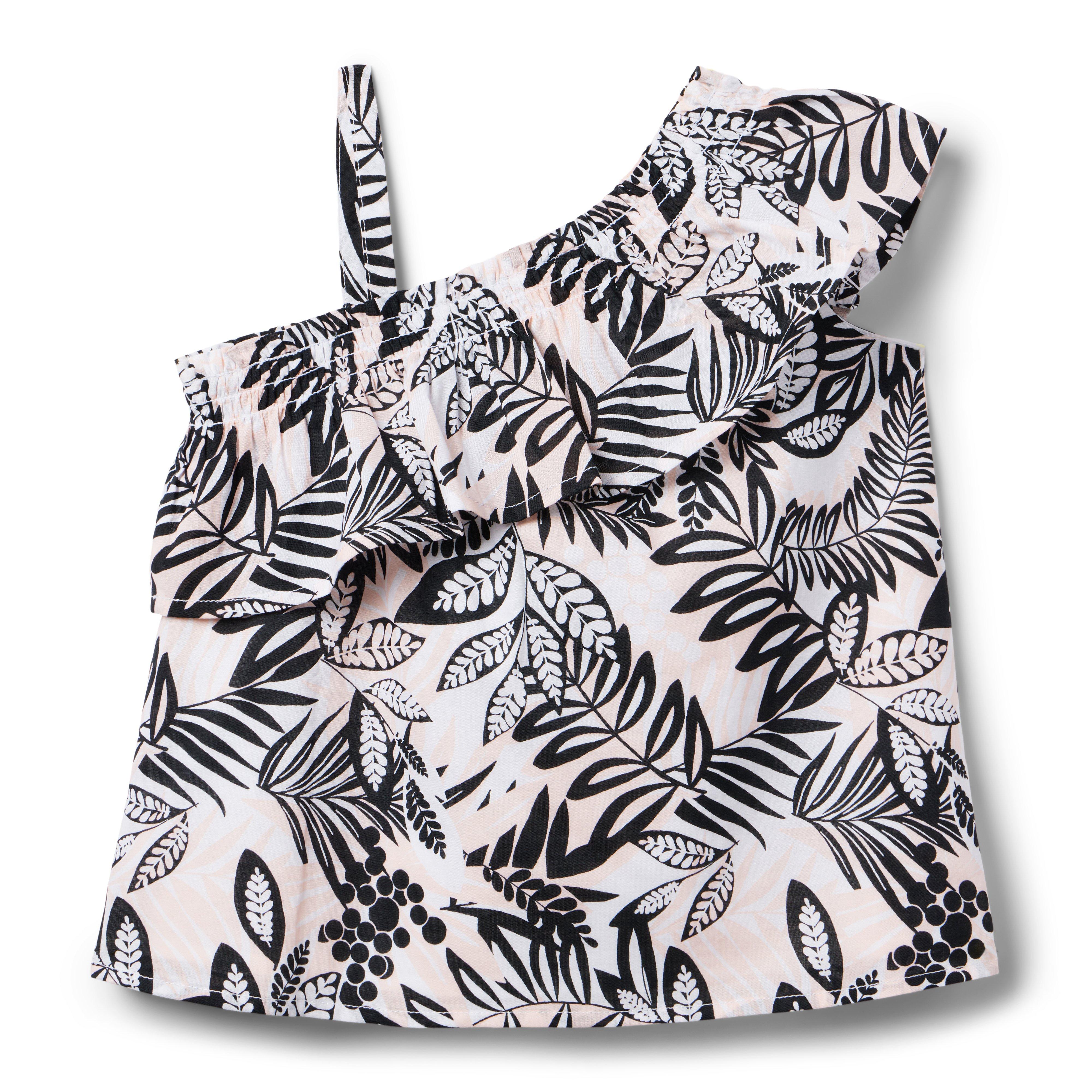 Tropical Leaves Ruffle Shoulder Top  image number 3