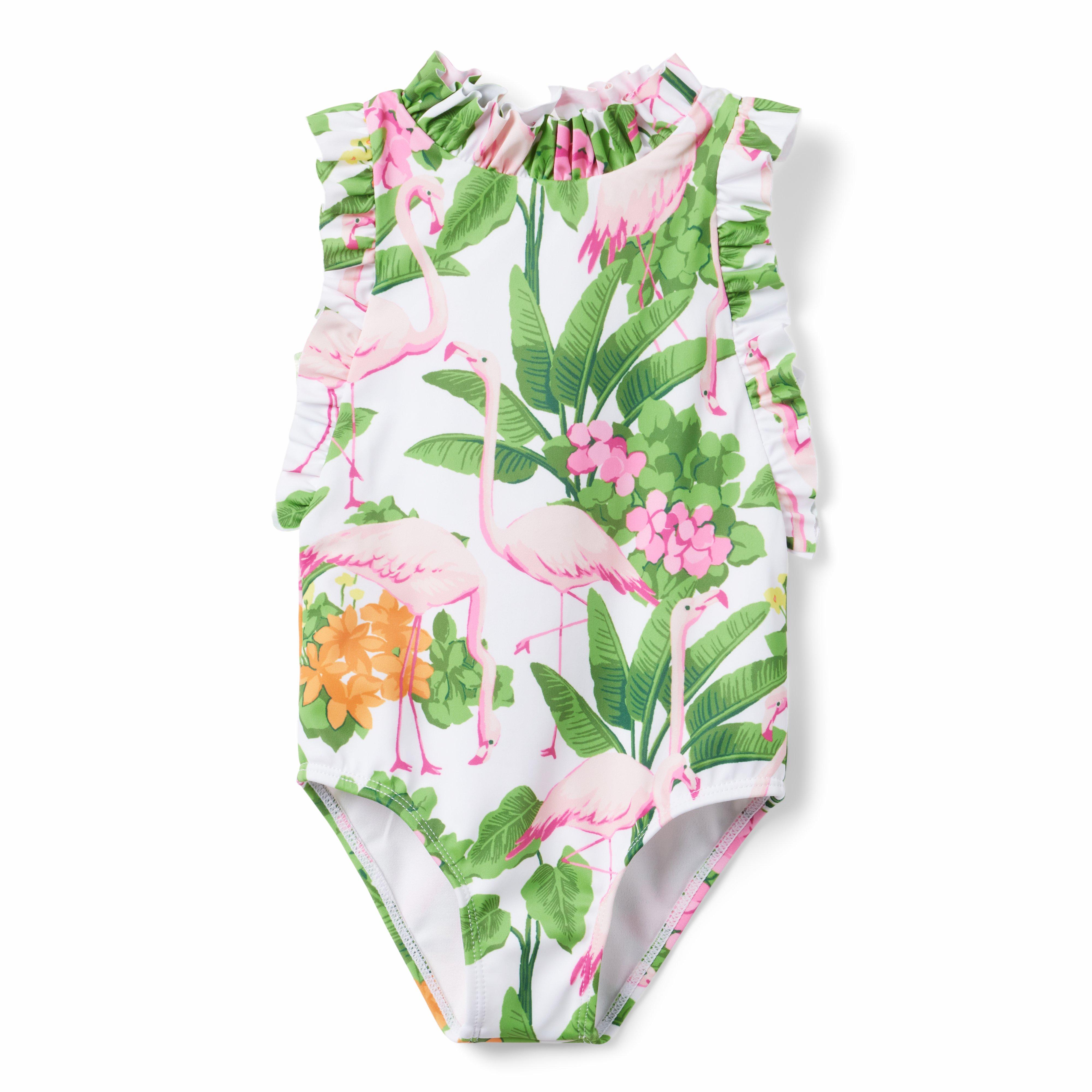 Recycled Tropical Flamingo Ruffle Swimsuit image number 0