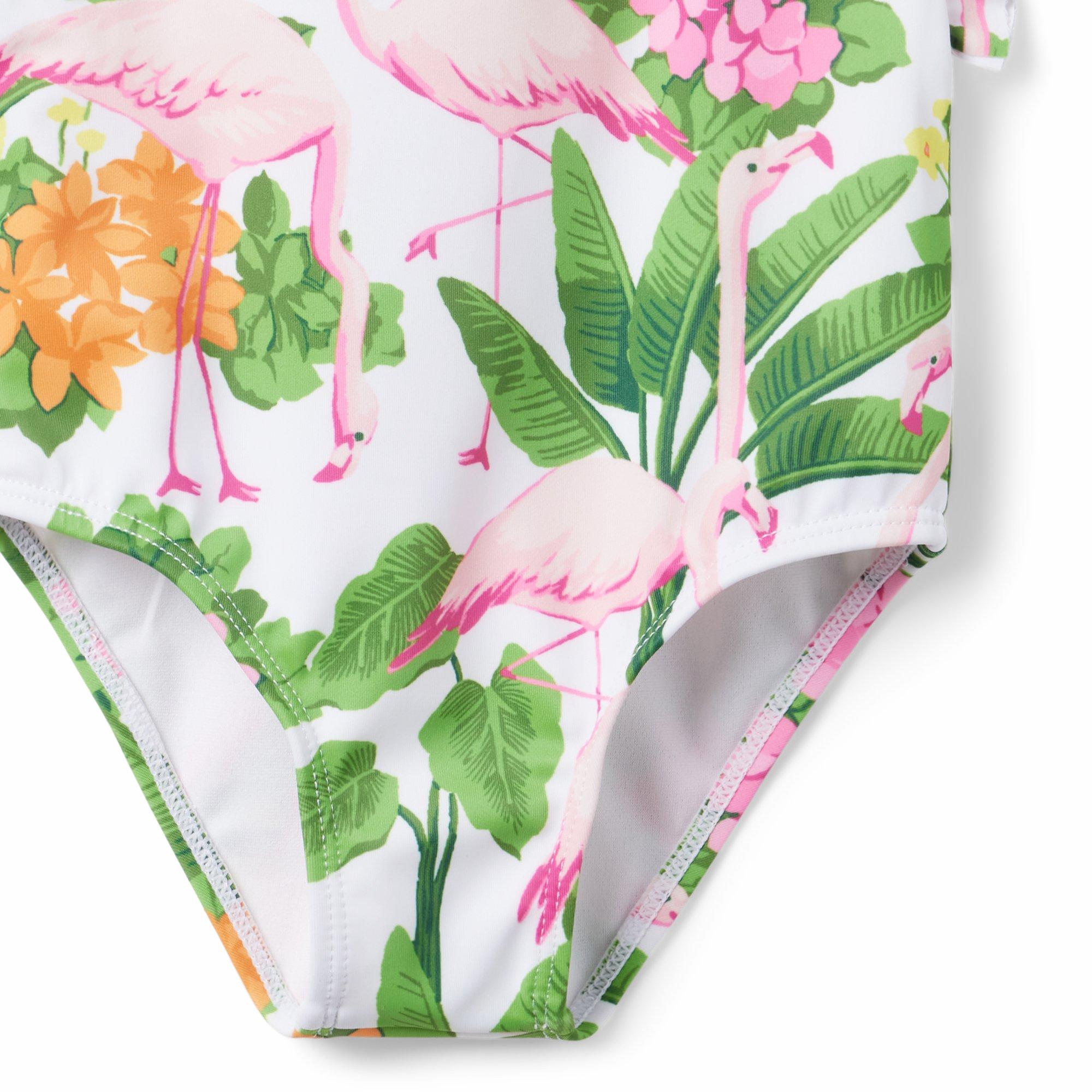 Recycled Tropical Flamingo Ruffle Swimsuit image number 3