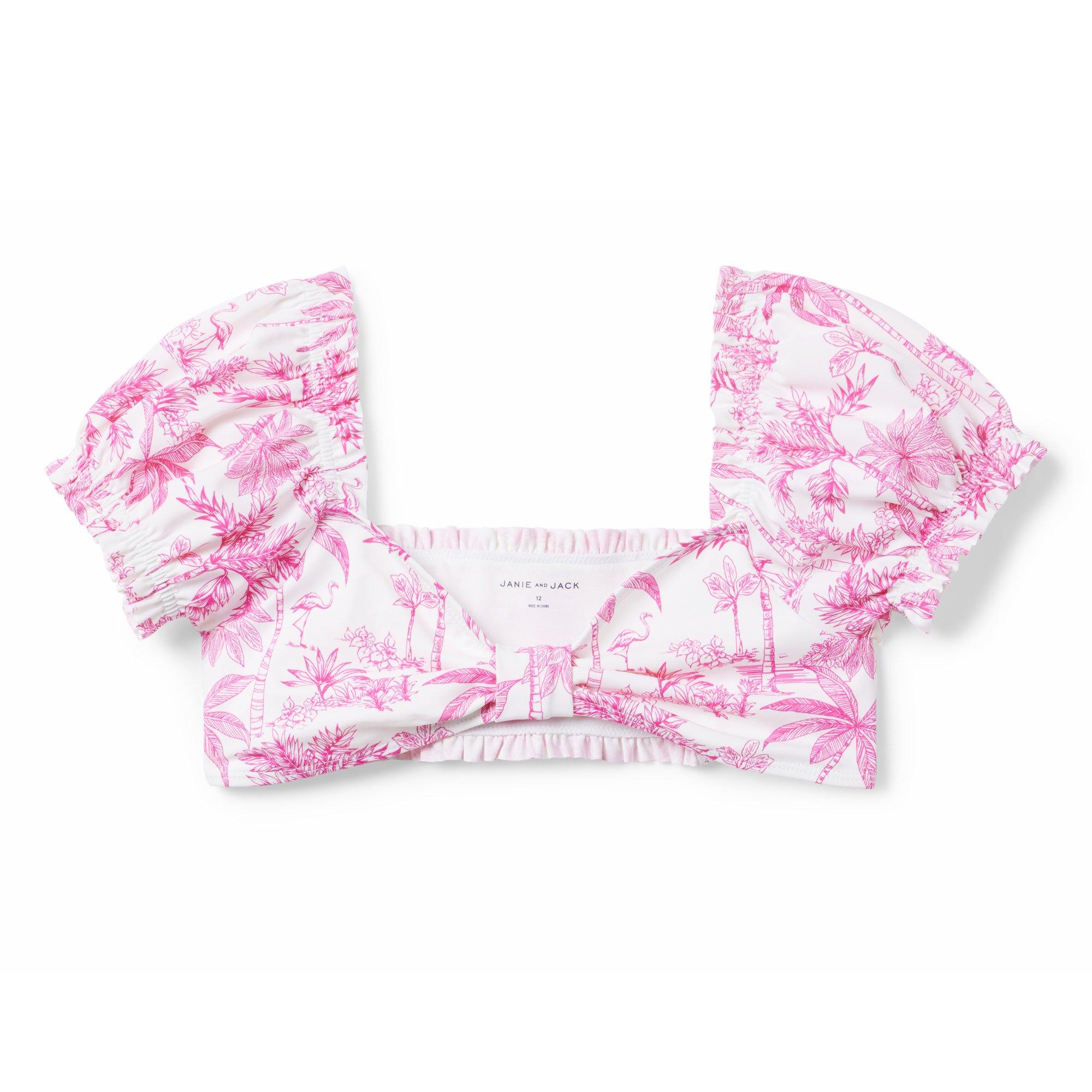 Recycled Flamingo Toile Puff Sleeve 2-Piece Swimsuit image number 2