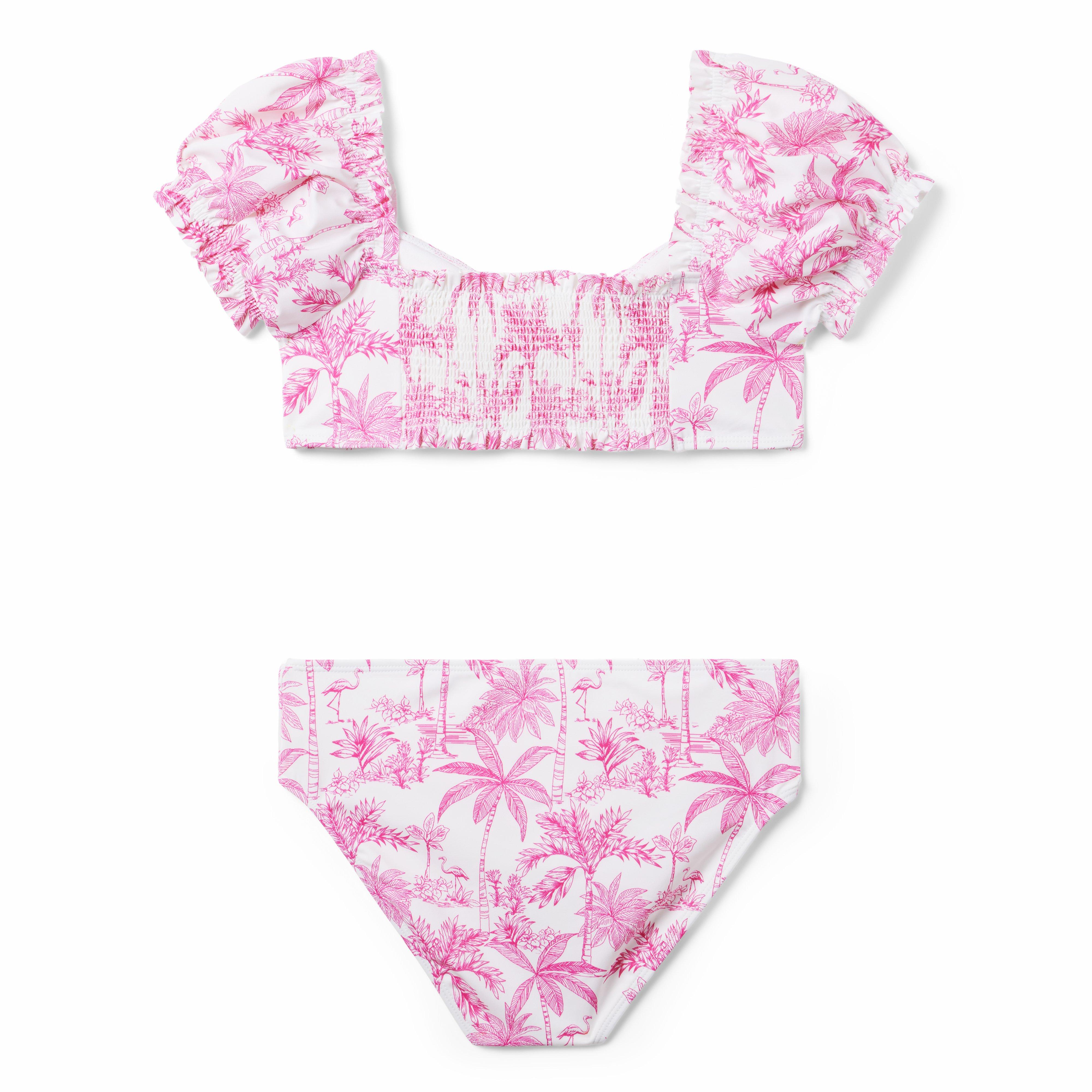 Recycled Flamingo Toile Puff Sleeve 2-Piece Swimsuit image number 1