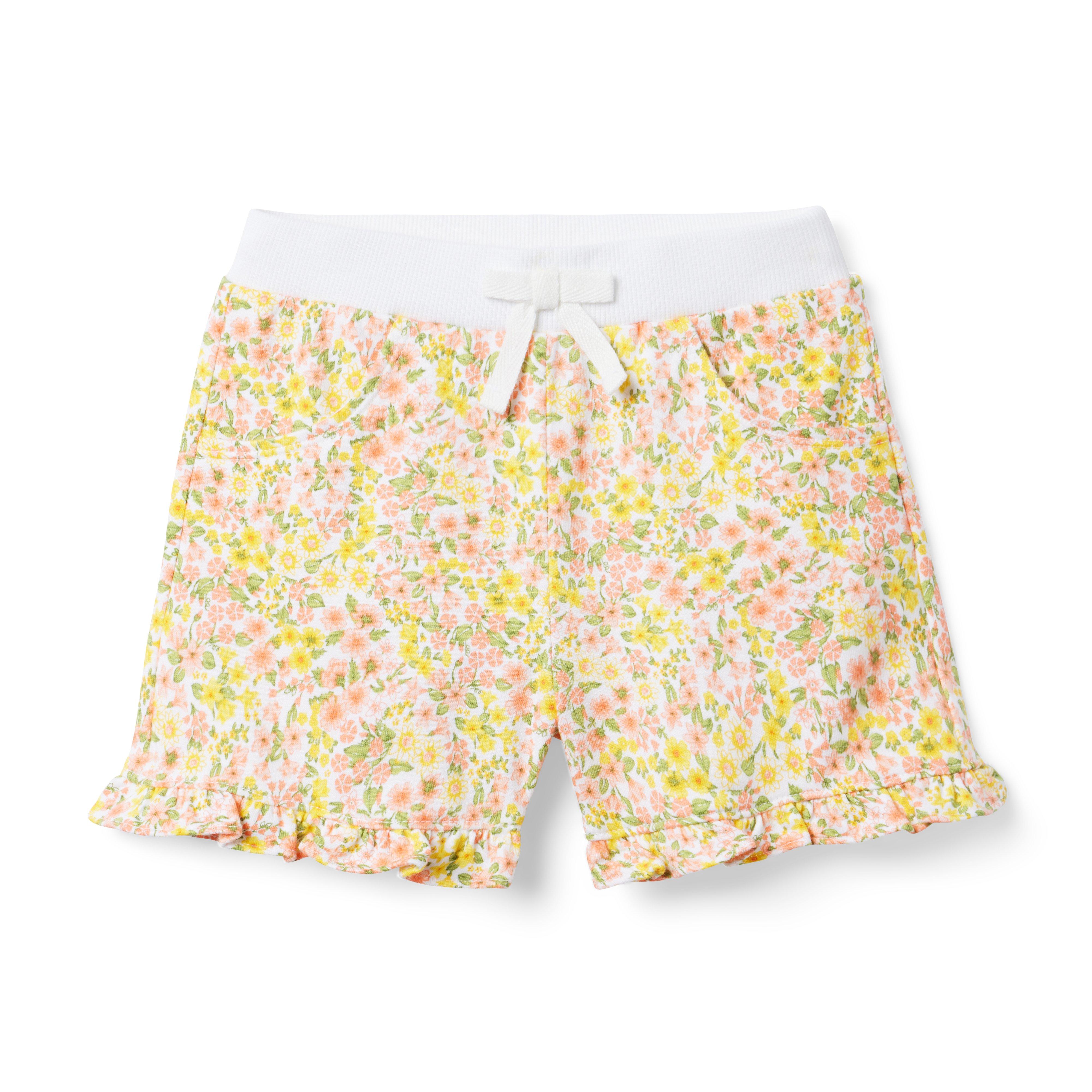 girls white ruffle french terry shorts