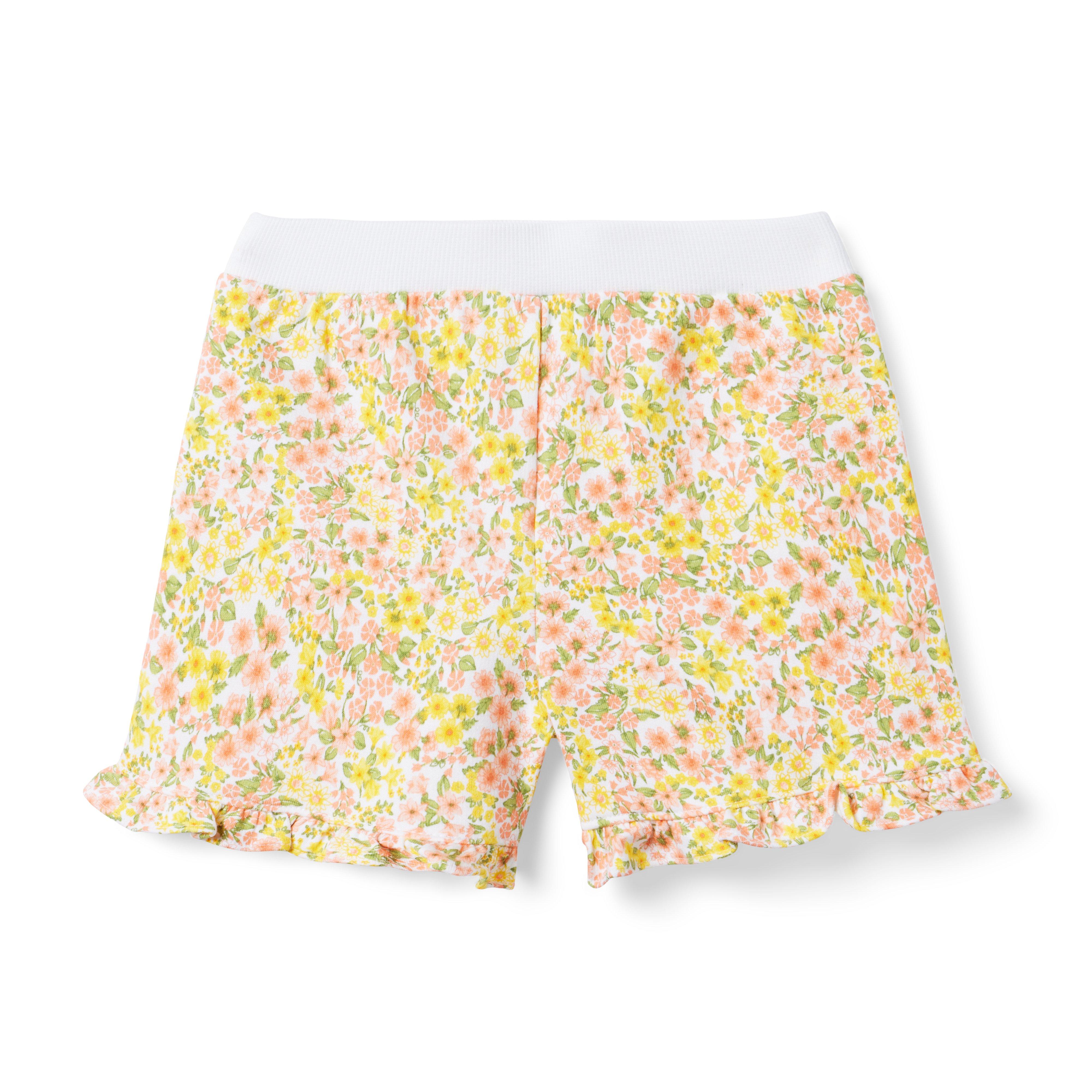 Floral Ruffle Hem French Terry Short image number 1