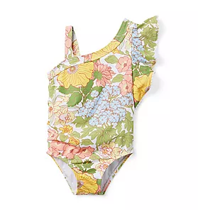 Recycled Floral Ruffle Sleeve Swimsuit