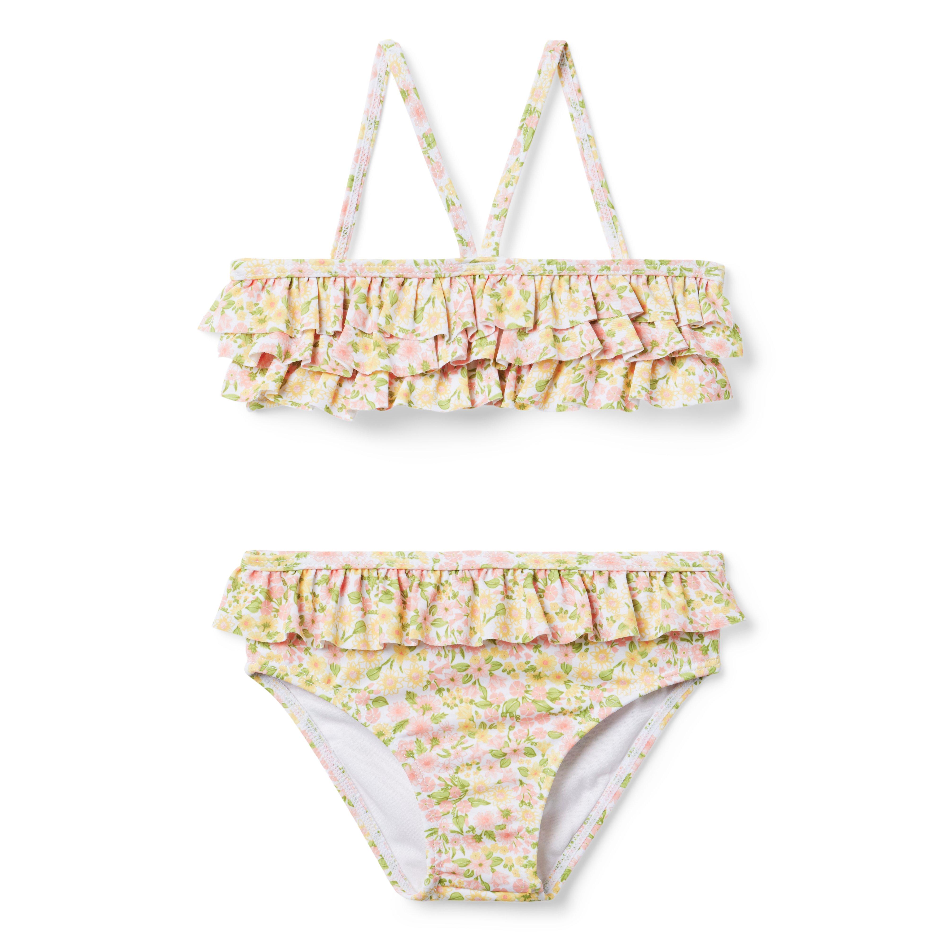 Girl White Floral Recycled Floral Ruffle 2 Piece Swimsuit by Janie and Jack