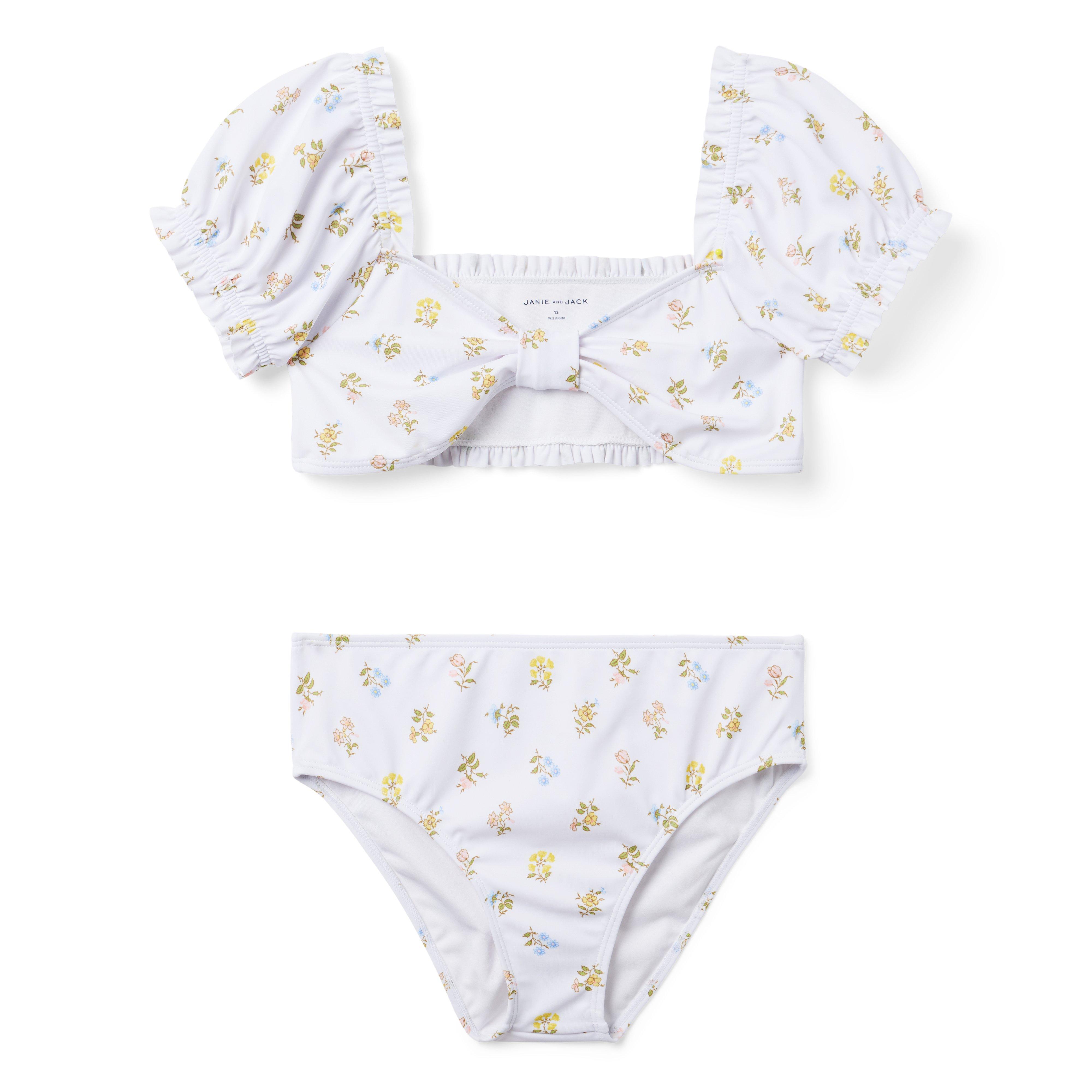 Recycled Floral Puff Sleeve 2-Piece Swimsuit  image number 0