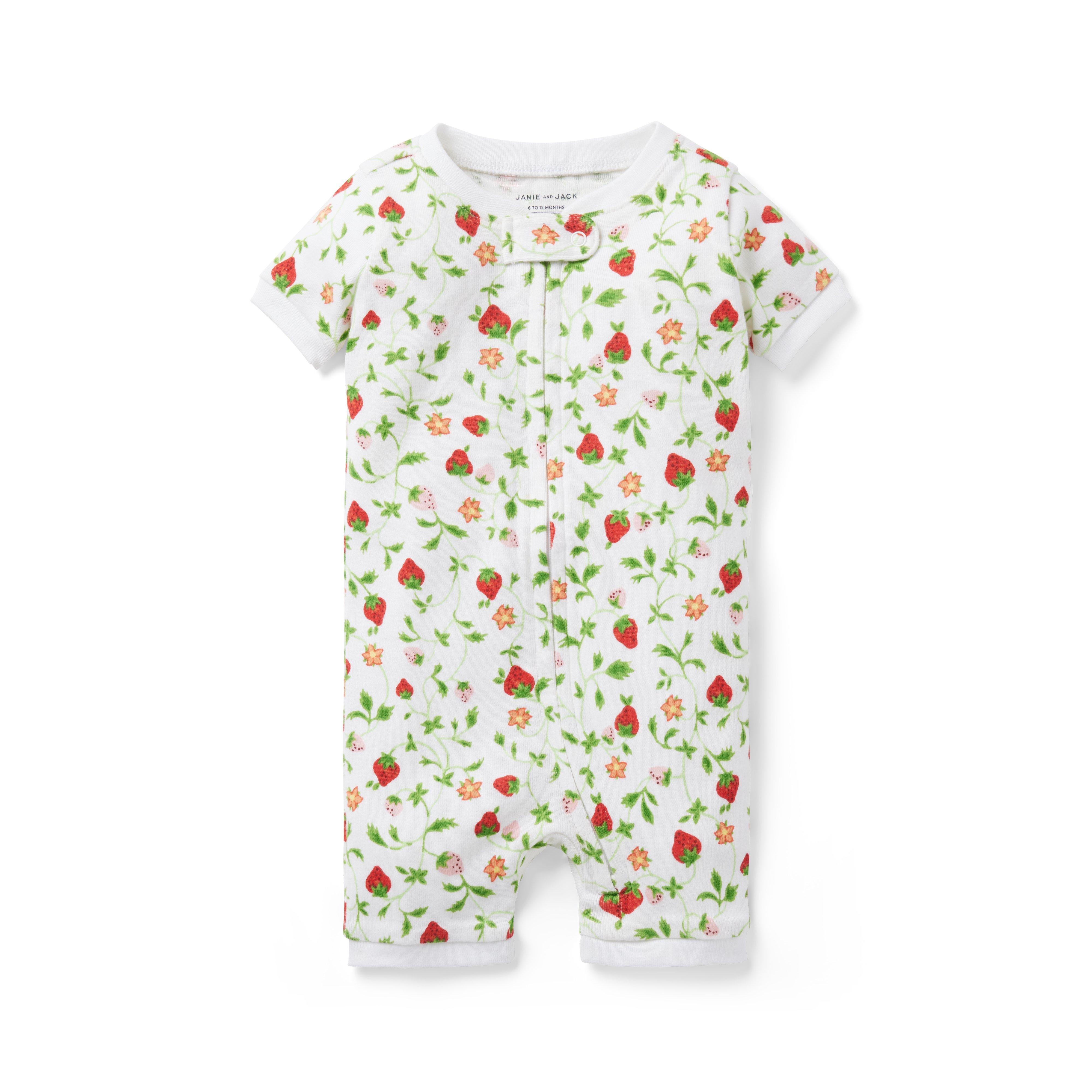 Baby Good Night Short Zip Pajama in Strawberry Vines image number 0