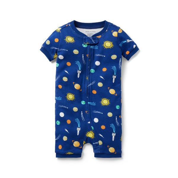 Janie and Jack Baby Good Night Short Zip Pajama in Outer Space