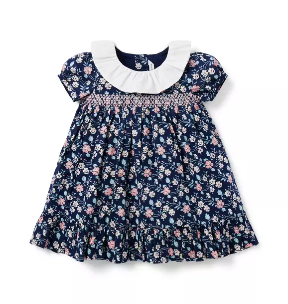 Baby Floral Collared Smocked Dress image number 0