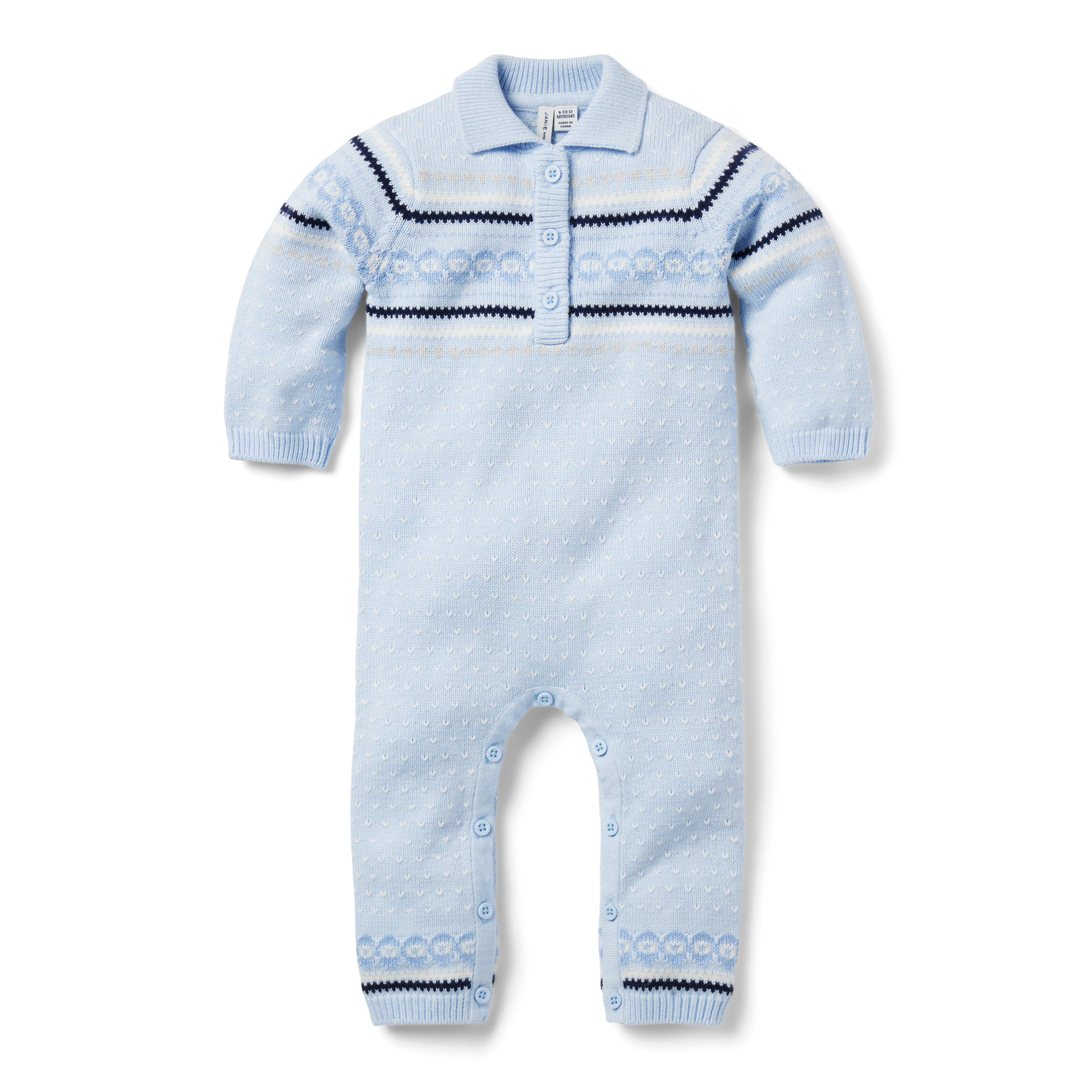 Newborn Peek A Blue Fair Isle Baby Fair Isle Sweater Collared One-Piece ...