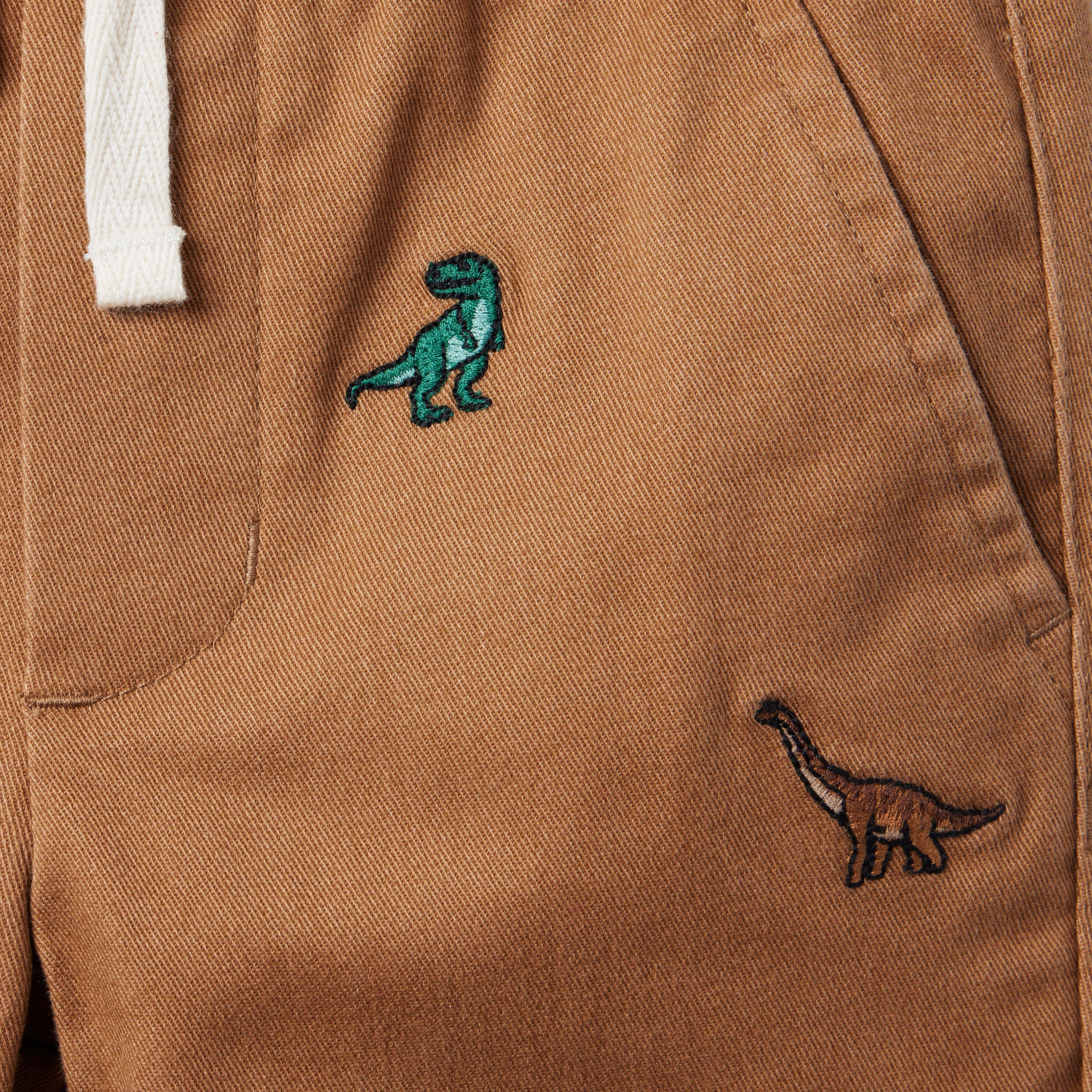 Kid Boy Letter Dinosaur Embroidered Striped Cuff Elasticized Pants