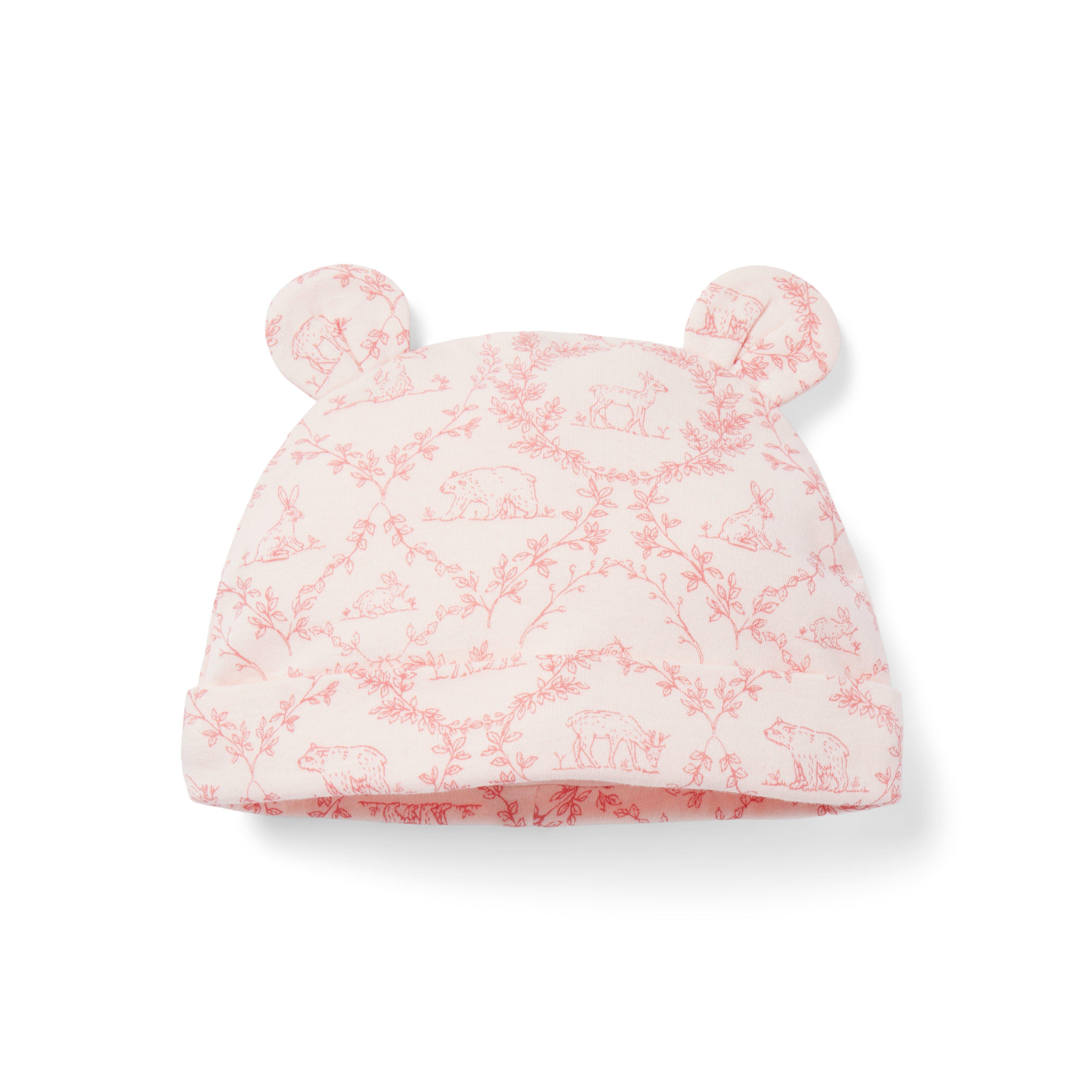 Baby Woodland Toile Bear Ear Beanie