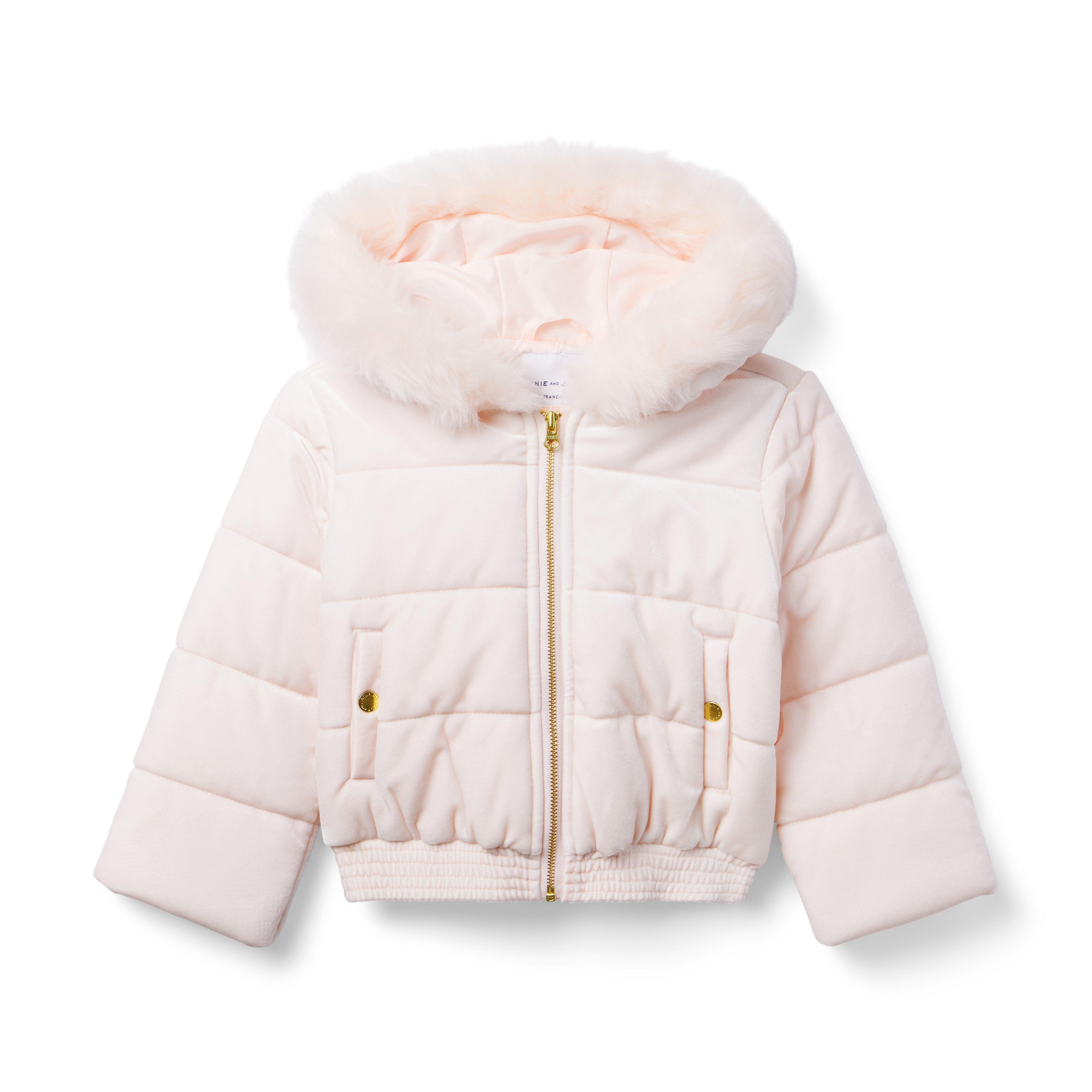 Girl Dollface Pink Velvet Hooded Puffer Jacket by Janie and Jack