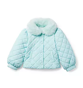 Faux Fur Collar Quilted Puffer Jacket