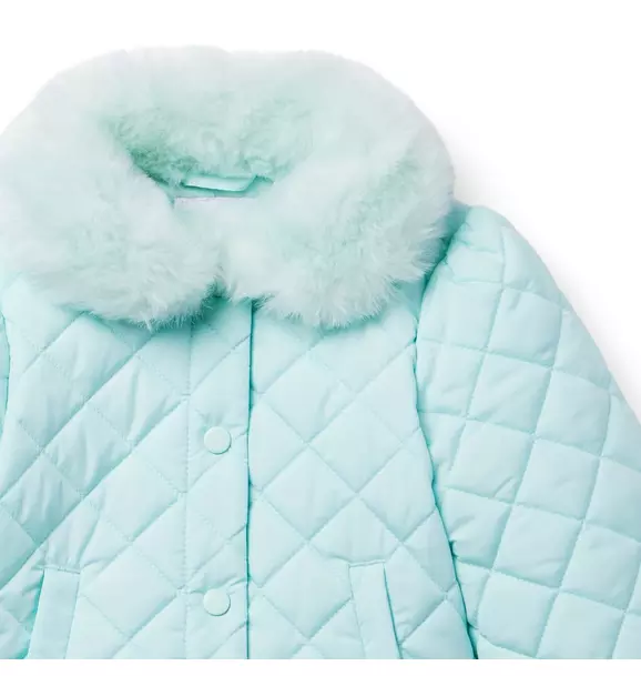 Faux Fur Collar Quilted Puffer Jacket image number 3