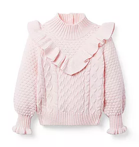 Cable Knit Ruffle Sweater