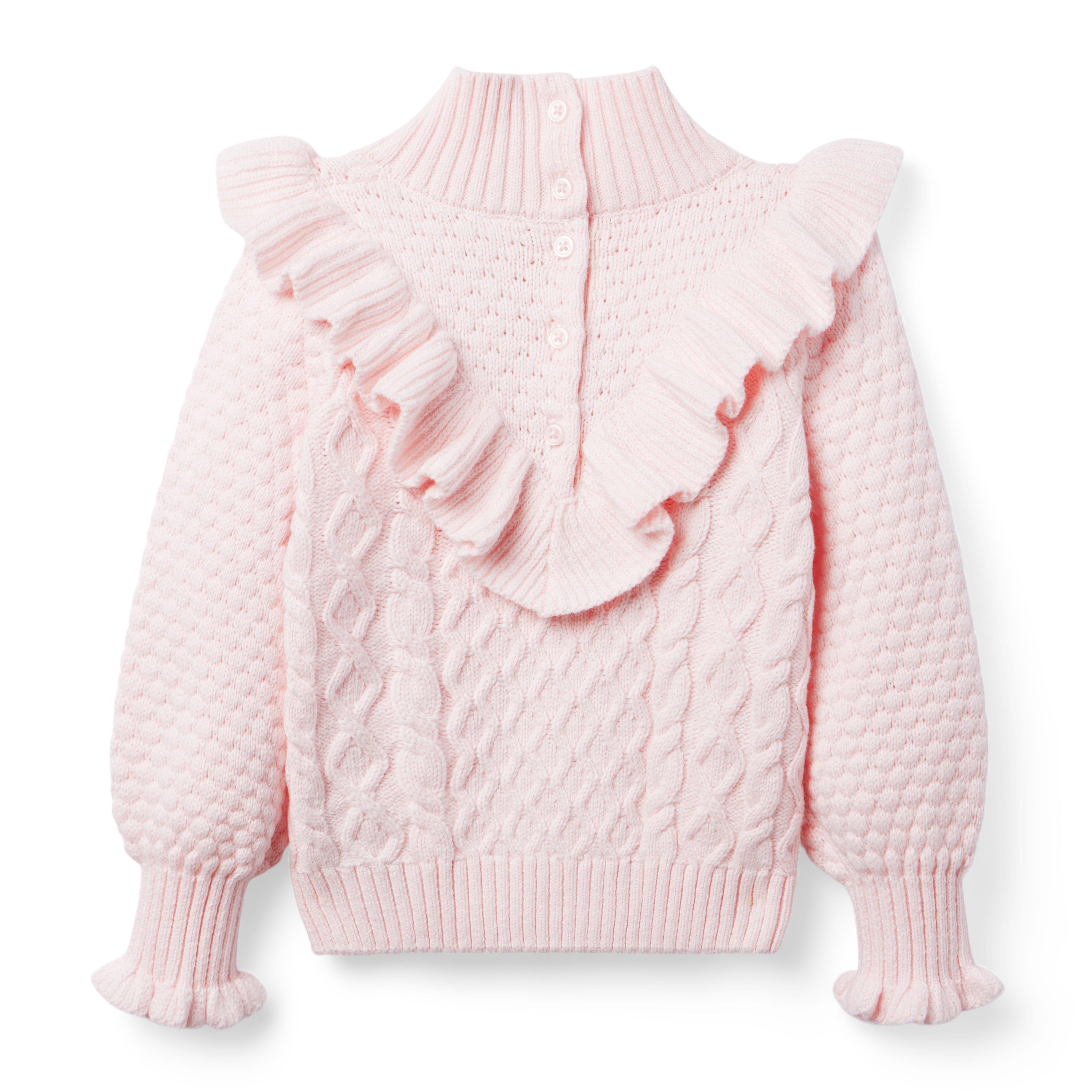 Girl Dollface Pink Cable Knit Ruffle Sweater by Janie and Jack