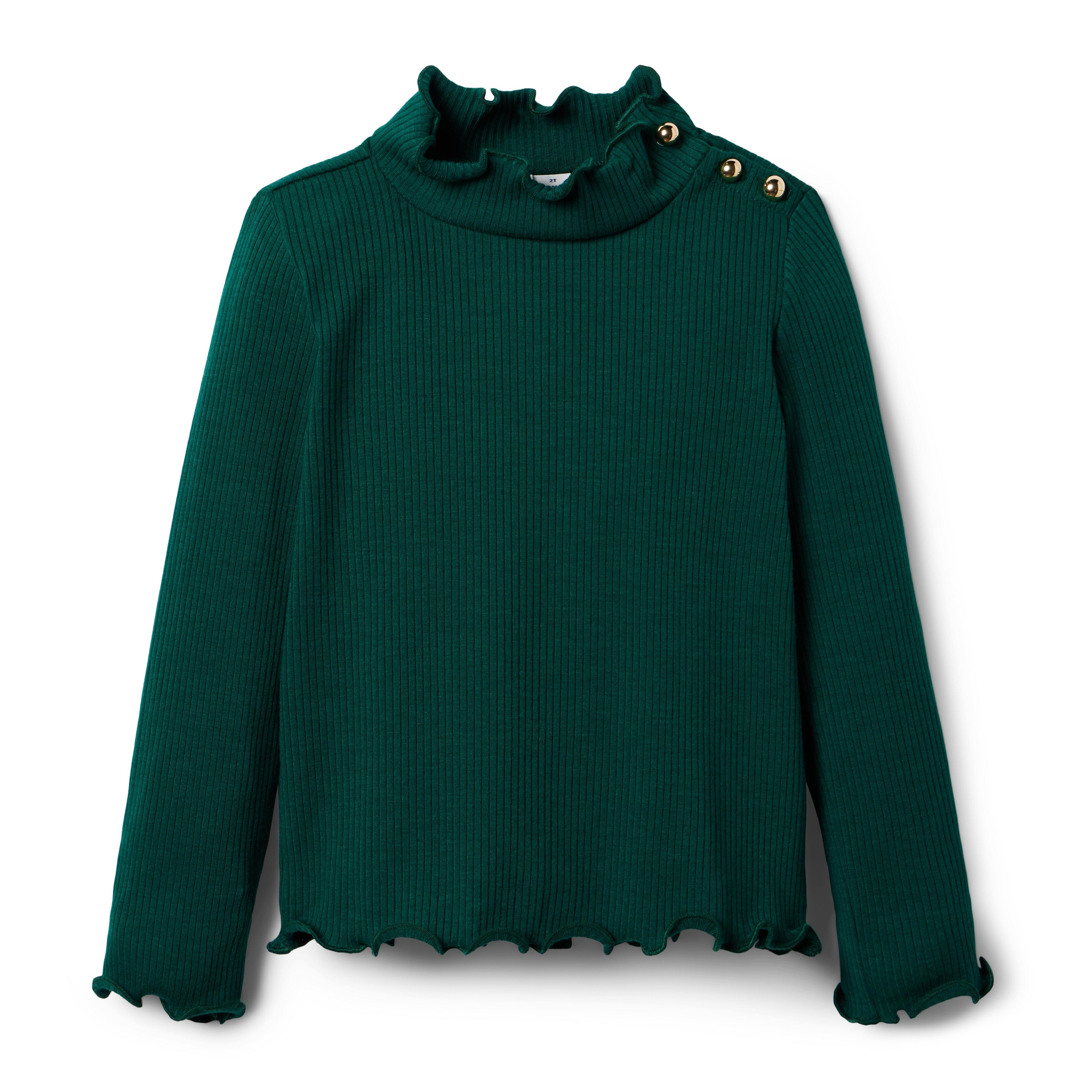 Ribbed Ruffle Trim Turtleneck