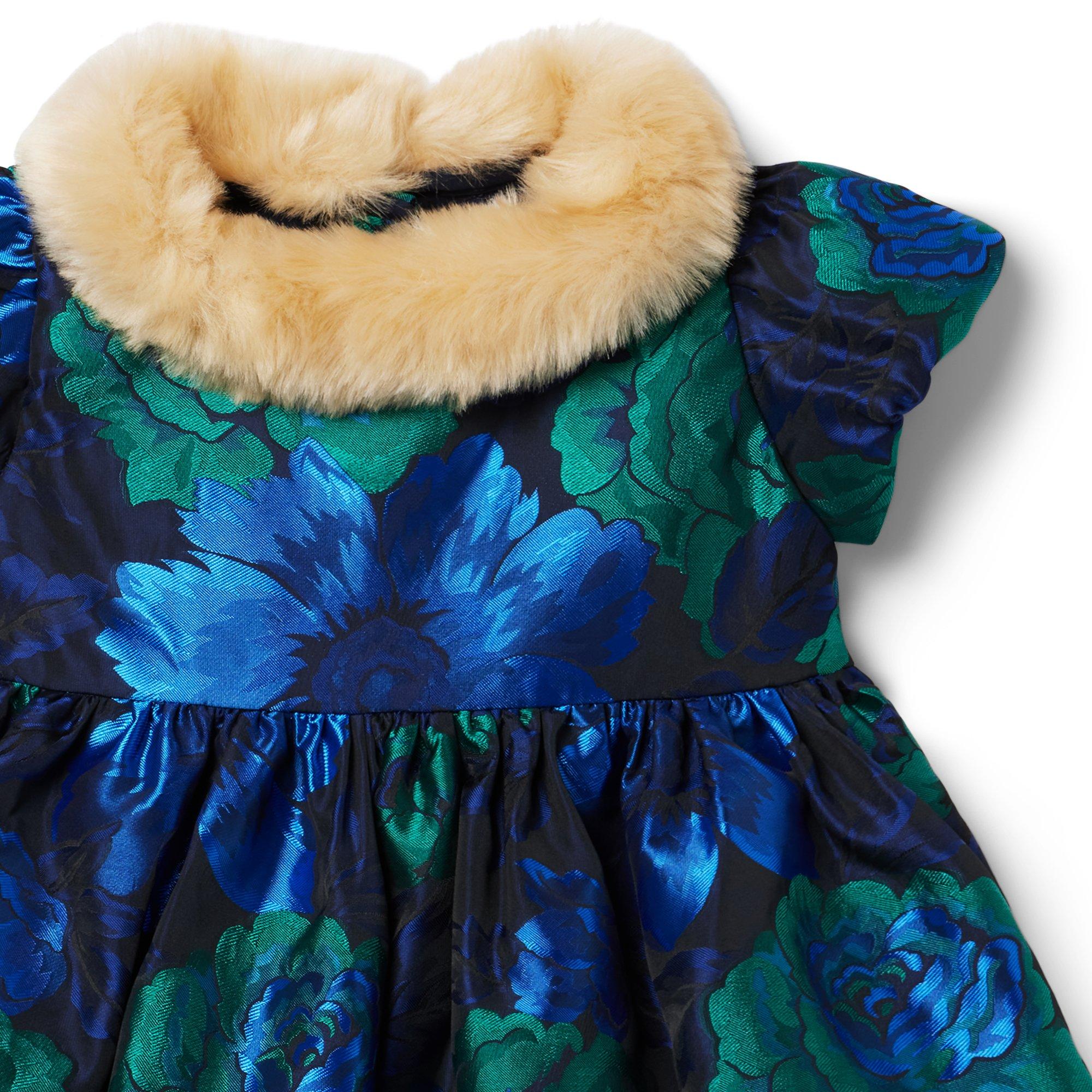 Floral Jacquard Faux Fur Collar Dress image number 3