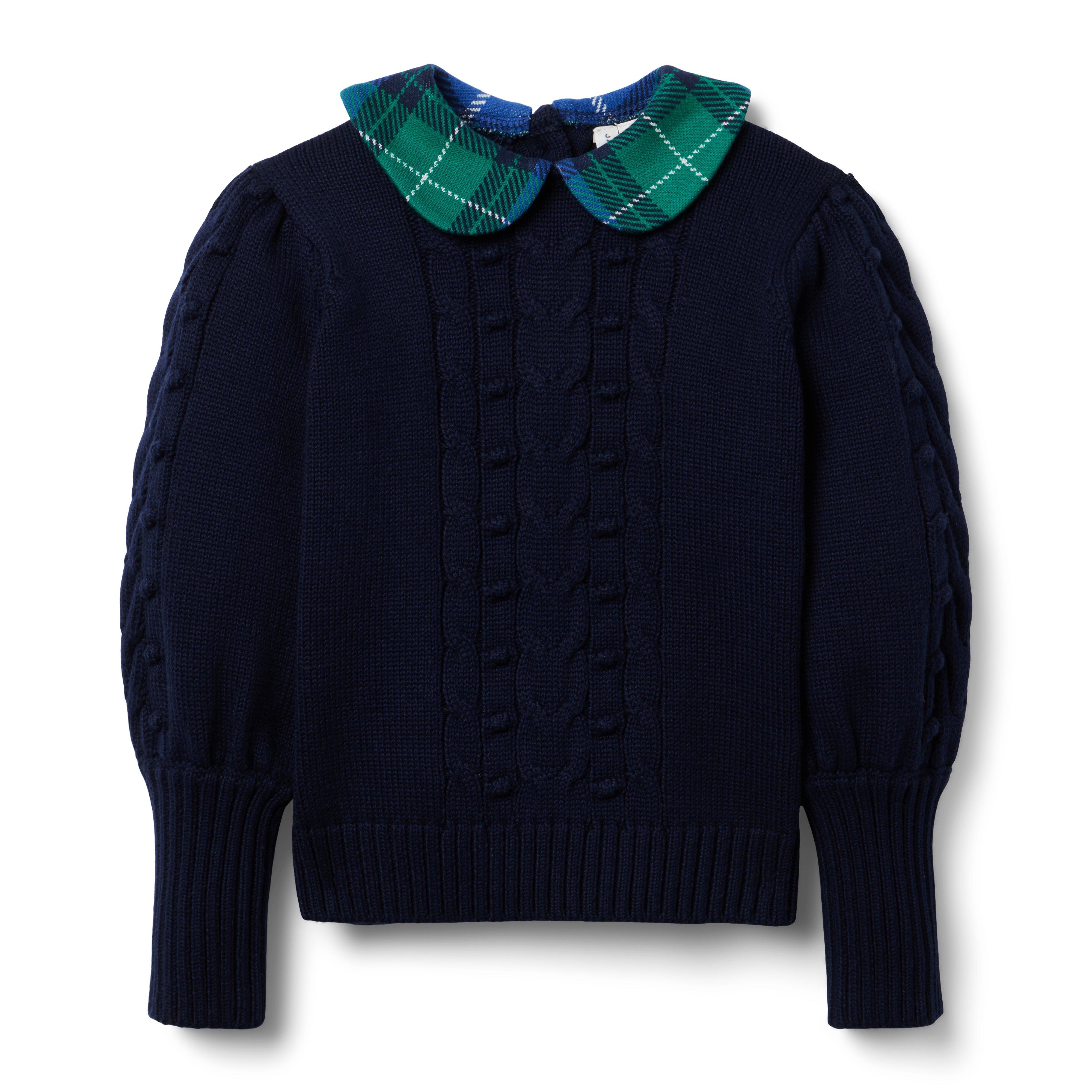 Cable Knit Tartan Collar Sweater